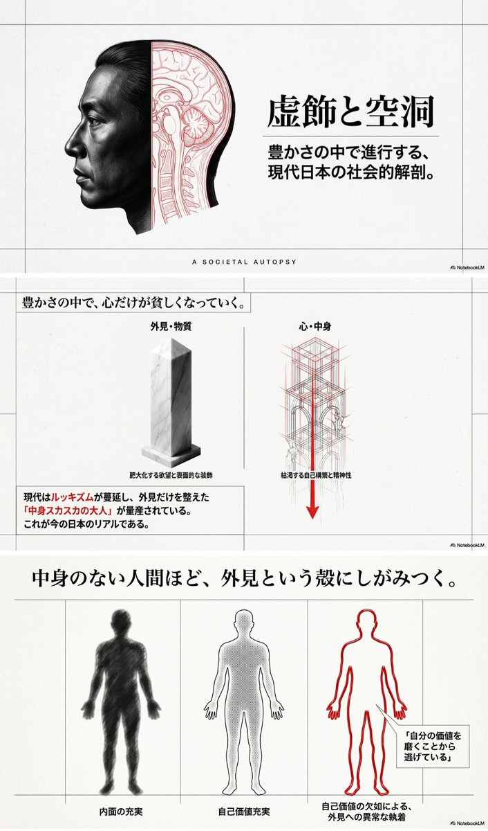 GOoffpako's tweet photo. ルッキズムが蔓延したこの時代、
中身のない人間ほど外見にしがみつく
インフルエンサーは整形を「努力」と言い換えて
承認欲求をビジネスに変え
それを見た連中は何も考えずに真似をする
自分の価値を磨くことから逃げて
顔や身体を“加工”することで
人生をショートカットした気になっている
その裏で https://t.co/DqJ1oBArTJ