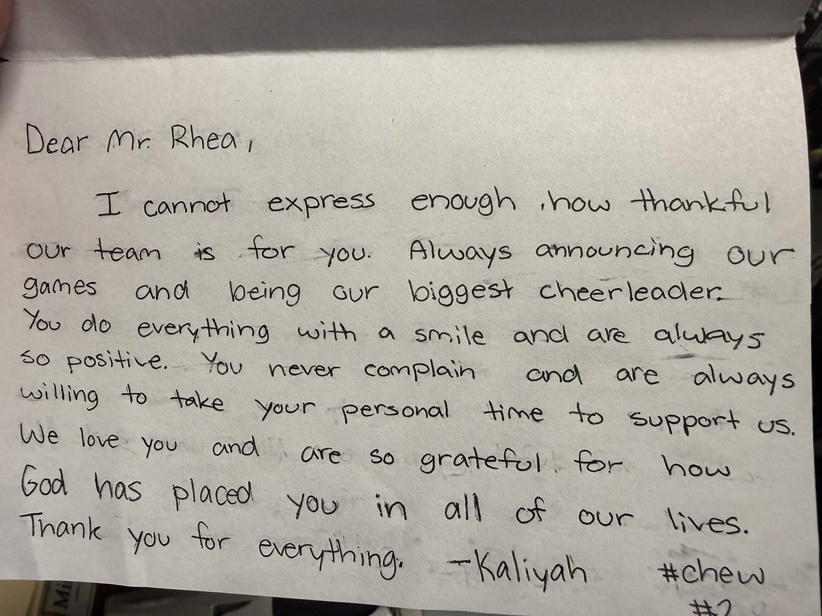 NathanRhea1982's tweet photo. I’ve said it before &amp; I’ll say it again SCHS is a special place filled with special people! This card was given to me today &amp; it absolutely made my day! I am so proud of our #Bearettes for all they’ve accomplished but thoughtfulness &amp; kind acts such as this mean a lot!💜 https://t.co/w7AyarQaxT