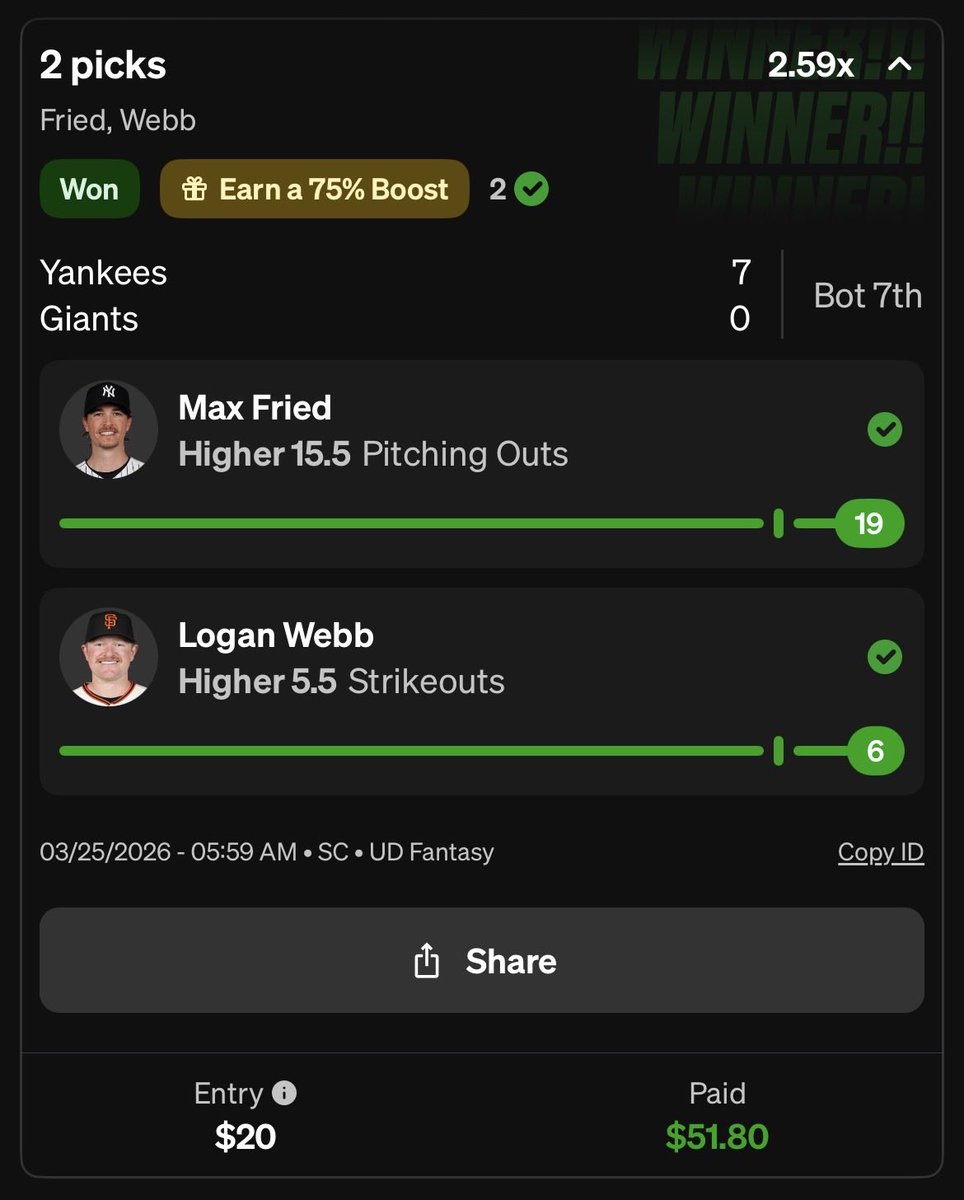 birdparlays's tweet photo. We’re so back! ✅⚾️

#MLB #Openingday #Underdog #sportsbet #GamblingX https://t.co/SkMQVSv9mQ
