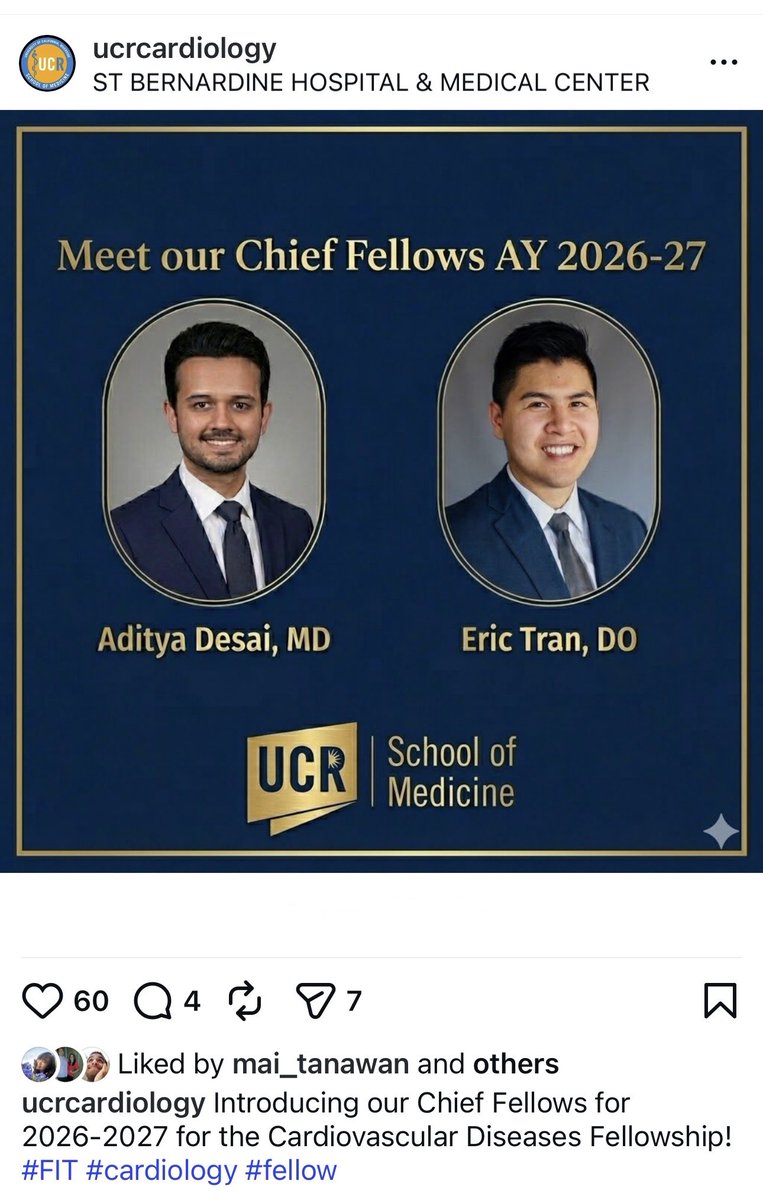 adityadesaii's tweet photo. Grateful for the opportunity to serve as Chief Fellow at @UCRiverside Cardiology. We have a fantastic group this year, and I’m excited to help lead our program’s continued growth. #MedTwitter #Cardiology #FIT https://t.co/YnsOFmOpZF
