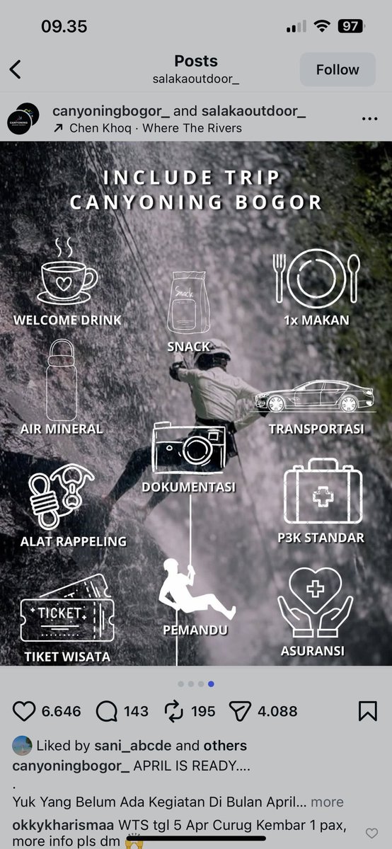 kkhrismaa's tweet photo. WTS tgl 5 Apr Curug Kembar 1 pax, more info pls dm 🙌 ada barengan juga temen aku dari Tangsel 

dijual karena nnti aku jelasin di dm 
#canyoning #bogor #curugkembar https://t.co/GCX4MxHNC1