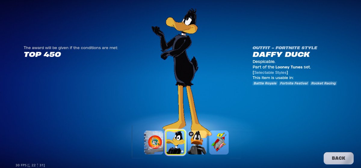 MobileMamaLlama's tweet photo. 🦆🏆Played the Daffy Cup & at least made the 8 points for the Spray; "That's All Folks!" which will make a fun Looney Toons combo design on the Bedtime Breezer Spray glider! 🪂 Did you play?🤔 #Fortnite #Daffy #Duck #Cup #Loony #Toons #Rewards #Spray #points #Lola #Bunny https://t.co/I5kMdCvFqw