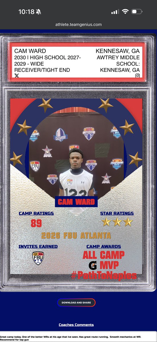 CamKWard's tweet photo. Grind continues but proud that I have earned 3 ⭐️ before starting @NorthCobbHSFB definitely excited and thankful for @FBUcamp for the recognition! @NCHSrecruit @CoachTQ_ @RecruitGeorgia @PrepRedzoneGA @CoachMikeBobo @KirbySmartUGA @AuburnFootball @Coach_JoshShaw @UGAAthletics @HustleInc7v7