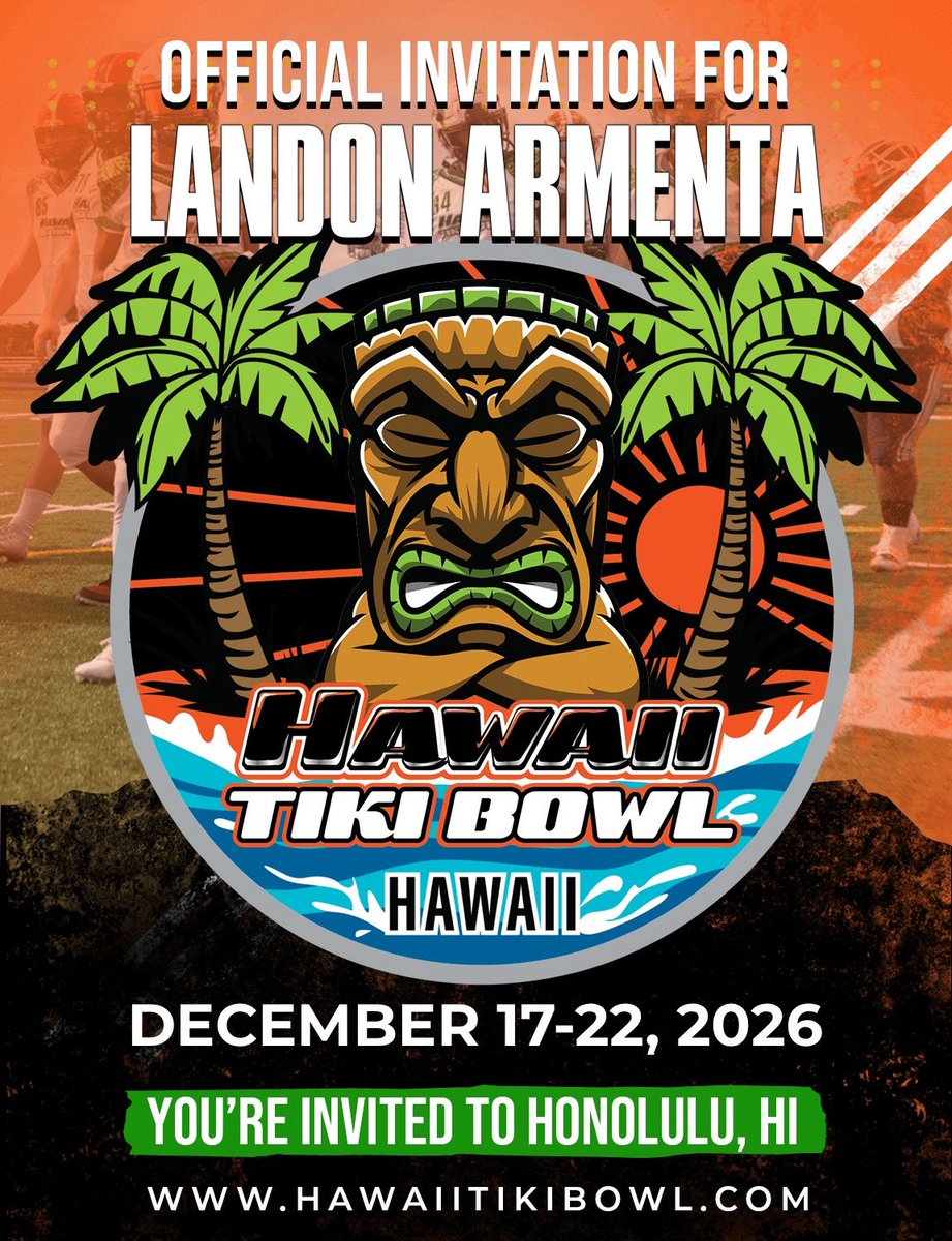 Landon_A09's tweet photo. Grateful to have received an official invite to the Hawaii Tiki Bowl! Thank you to coach Fillipp for giving me this opportunity and recognition. Going to continue working hard and getting better everyday! @FillippSAU @HawaiiTikiBowl @coachmark_48 @LSHS_Football @BrandonHuffman https://t.co/aejuO7QFwa