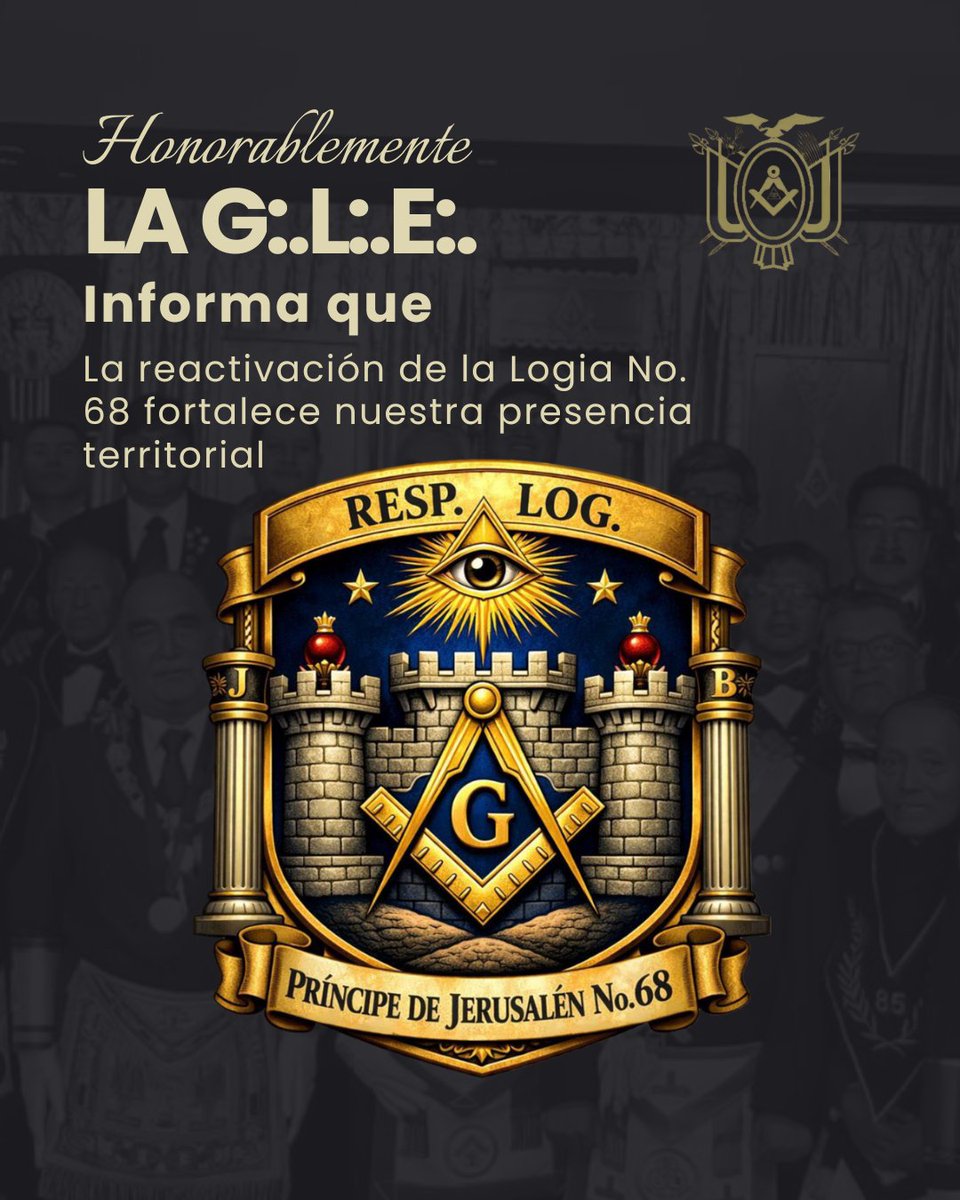 GLE_ECU's tweet photo. Desde la G:.L:.E:. anunciamos con júbilo la reactivación de la Resp:. Log:. Príncipe de Jerusalén No. 68 en el Valle de Azogues y la próxima elevación del Triángulo Juan Montalvo en Ambato. G:.A:.D:.U:. ilumina nuestro crecimiento constante. S:.F:.U:. https://t.co/xfhxHi3wqP