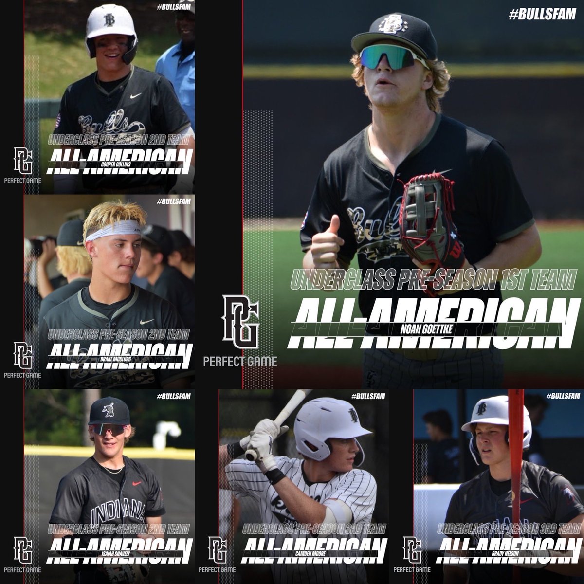 PG Underclass Pre-Season All-Americans! <a href="/PerfectGameUSA/">Perfect Game USA</a> <a href="/inbullsbase/">Indiana Bulls Baseball</a> <a href="/NGoettke/">Noah Goettke</a> <a href="/coopercollinss6/">Cooper Collins</a> <a href="/drake_mcclurg/">Drake McClurg</a> <a href="/Isaiah_Snavely/">Isaiah Snavely</a> <a href="/camdencmoore/">Camden Moore</a> <a href="/ganelson40/">Grady Nelson</a> 🔥🤘