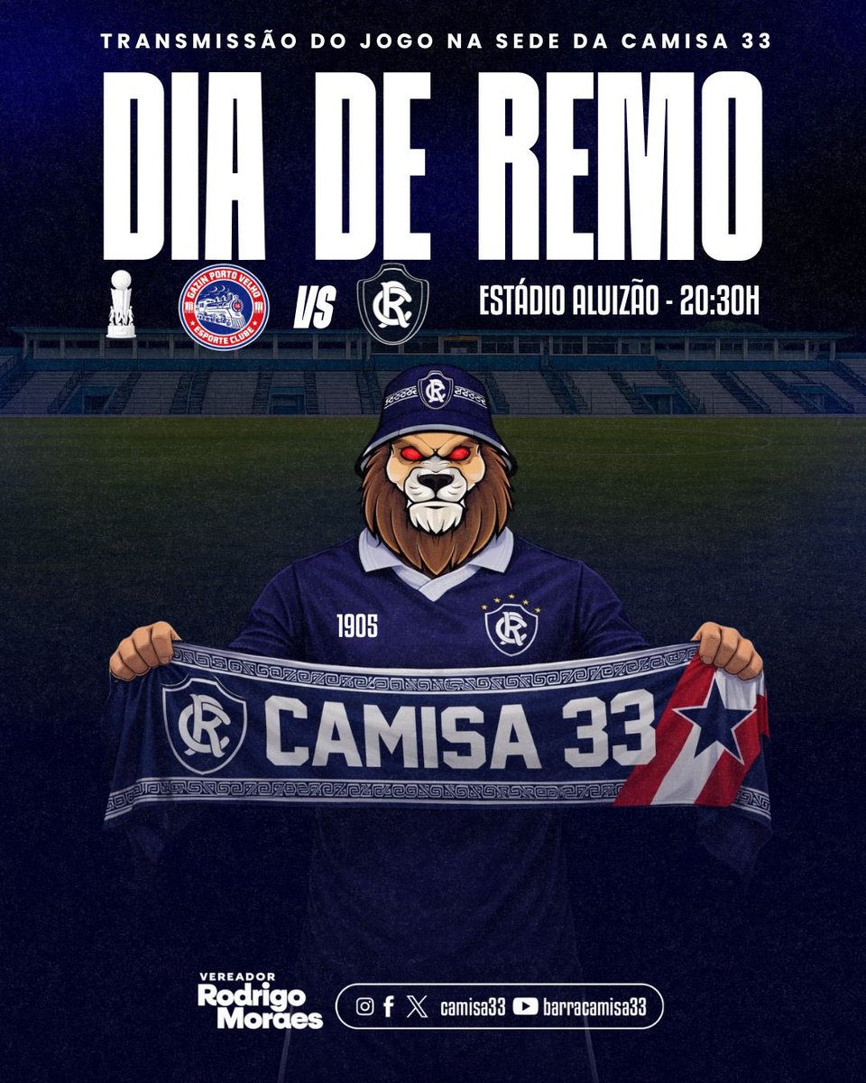 CAMISA33's tweet photo. HOJE É DIA DE REMO!!!! 🦁 

O Clube do Remo entra em campo pela Copa Norte!

🏆 Copa Norte  
🆚 Porto Velho 
⏰ 20h30
📍 Estádio Aluizao    

A Barra do Remo - Nós somos o Doping!

#BarraDoRemo #ClubeDoRemo #CopaNorte https://t.co/00uqWEEZCm