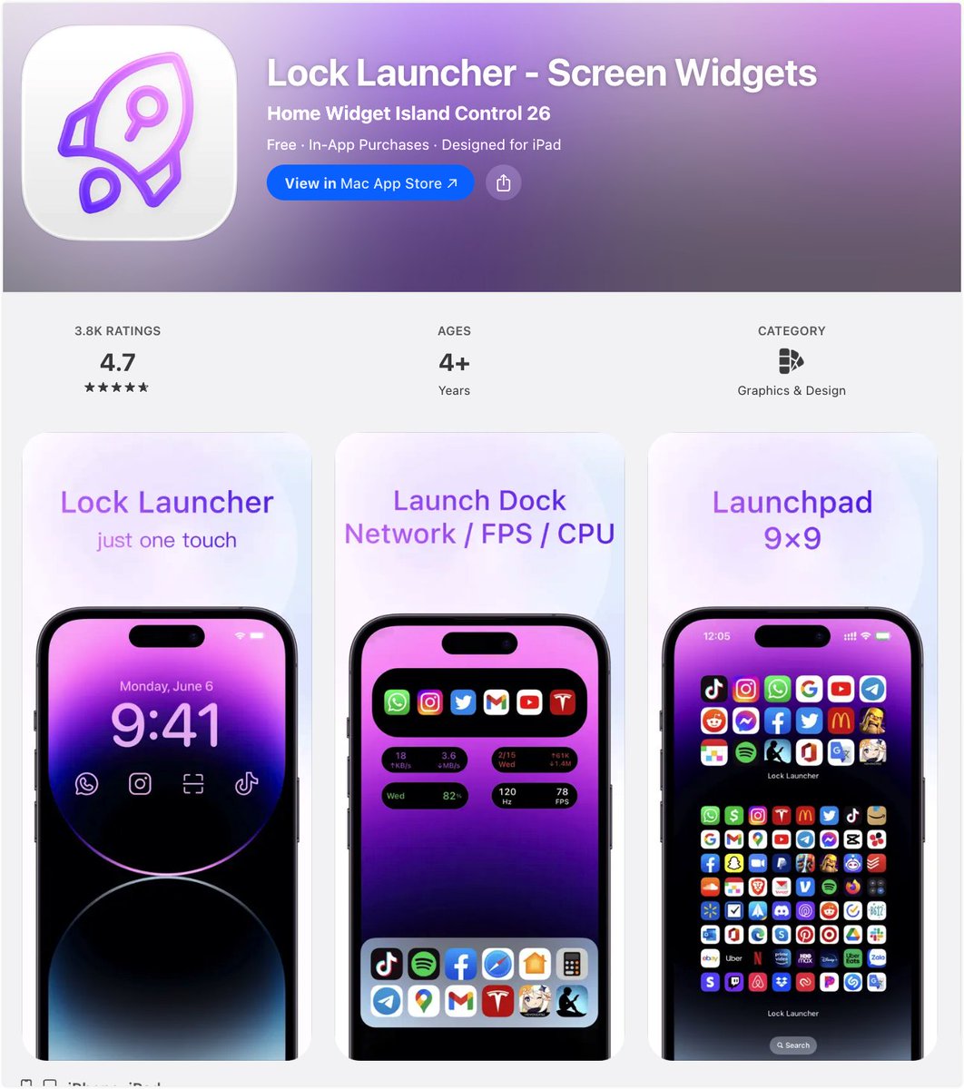 LockLauncherApp's tweet photo. 🚀 Lock Launcher v2.0.7 is released! 9 New Features!
⏬ https://t.co/z9fLGTmsSz
• Favorites Sorting
• Icon Opacity
• Emoji Icons
• New Backup UI
• Custom Control Center &amp; 3D button icons
• Reorder Lock Screen widgets
• Batch import local apps
• Compatible iPad &amp; iPhone 17 https://t.co/6LTKjvBAC1