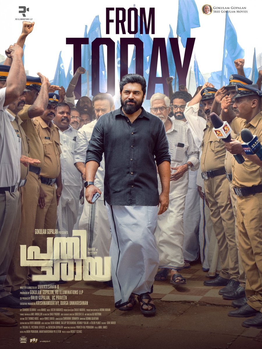 NivinOfficial's tweet photo. An image to uphold. A destiny to fight.

#Prathichaya From Today ✨

Book Your Ticket's Now 💫

Written &amp; Directed by Unnikrishnan B
Produced by Sree Gokulam Movies &amp; RD Illuminations LLP

#UnnikrishnanB #SreeGokulamMovies #RDIlluminationsLLP https://t.co/jZzFt9WRFF