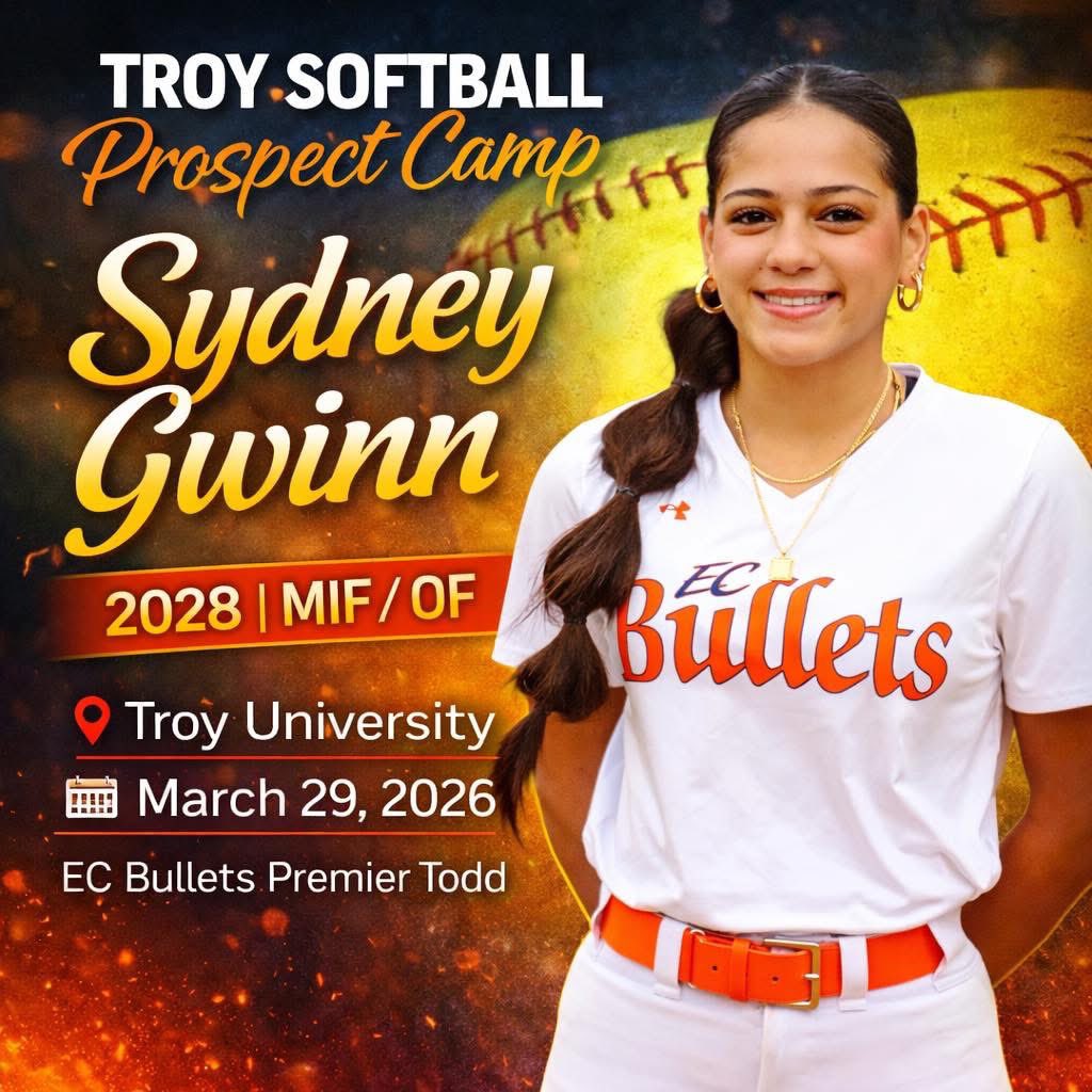 SydneyGwinn2028's tweet image. I will be attending the Troy University Softball Prospect Camp on March 29th!
I am excited to have this opportunity for my recruiting process and i can’t wait to see what the coaches have in store!
#2028Grad
#ECBullets
#ECBulletsPremierTodd
#RecruitingJourney
#TroySoftball