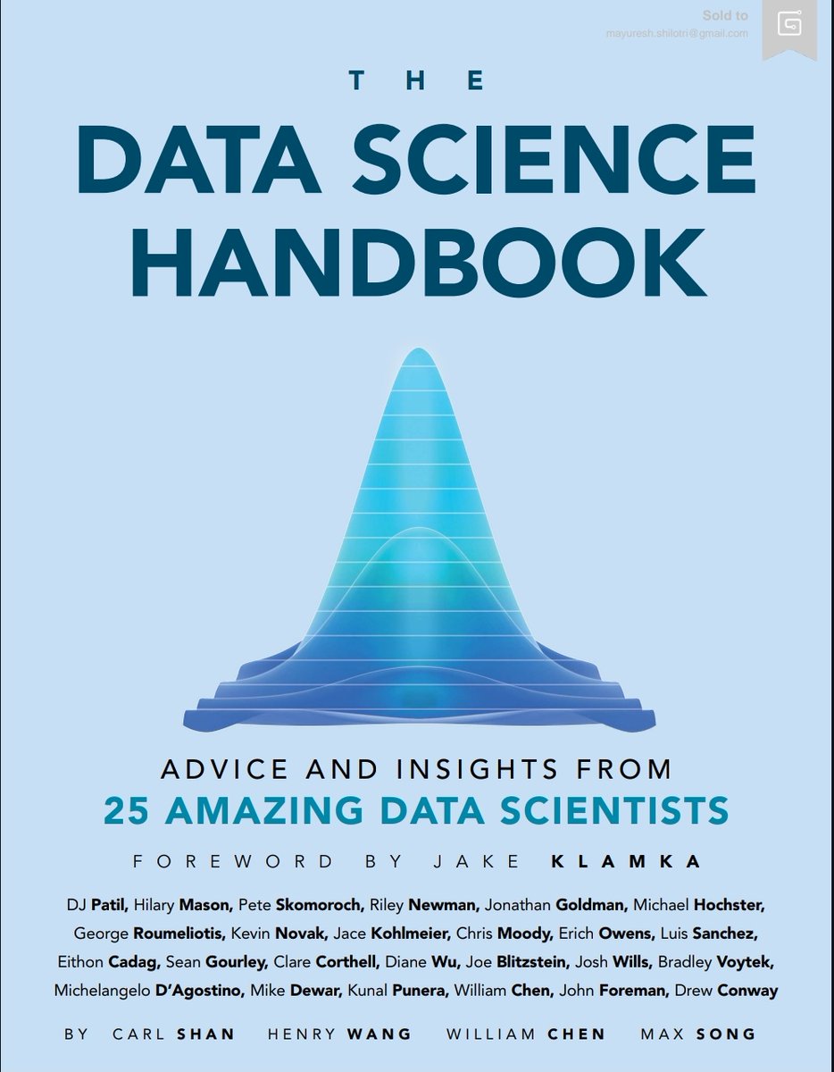 DivyanshT91162's tweet photo. This Data Science Handbook teaches real-world DS better than most courses.

And I'm giving it away for free (Only for First 4500) 🚨

Inside:
• Advice from 25 top data scientists
• Real career paths (Uber, Airbnb, LinkedIn, Facebook)
• How to break into data science without a degree
• Building real data products (not just models)
• Data science + engineering mindset
• Industry workflows & decision-making
• From beginner → production-level thinking

This isn't theory — it's how top data scientists actually work.

How to get it:
• Follow me (must so I can DM)
• RT + Like
• Comment "book"

I'll DM you 📩