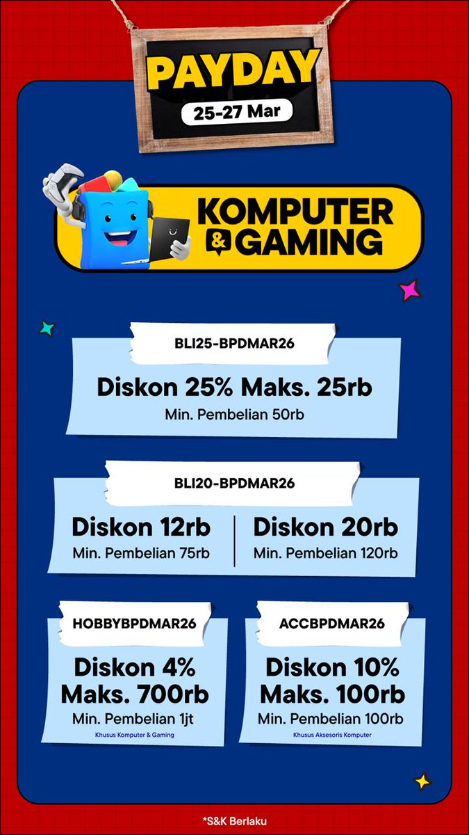 🚨 GAJIAN TIBA, WAKTUNYA CHECKOUT! PROMO PAYDAY CUMA SAMPAI BESOK! 🚨
Langsung aja meluncur ke lapak kita di sini:🛒 blibli.com/merchant/kompu…