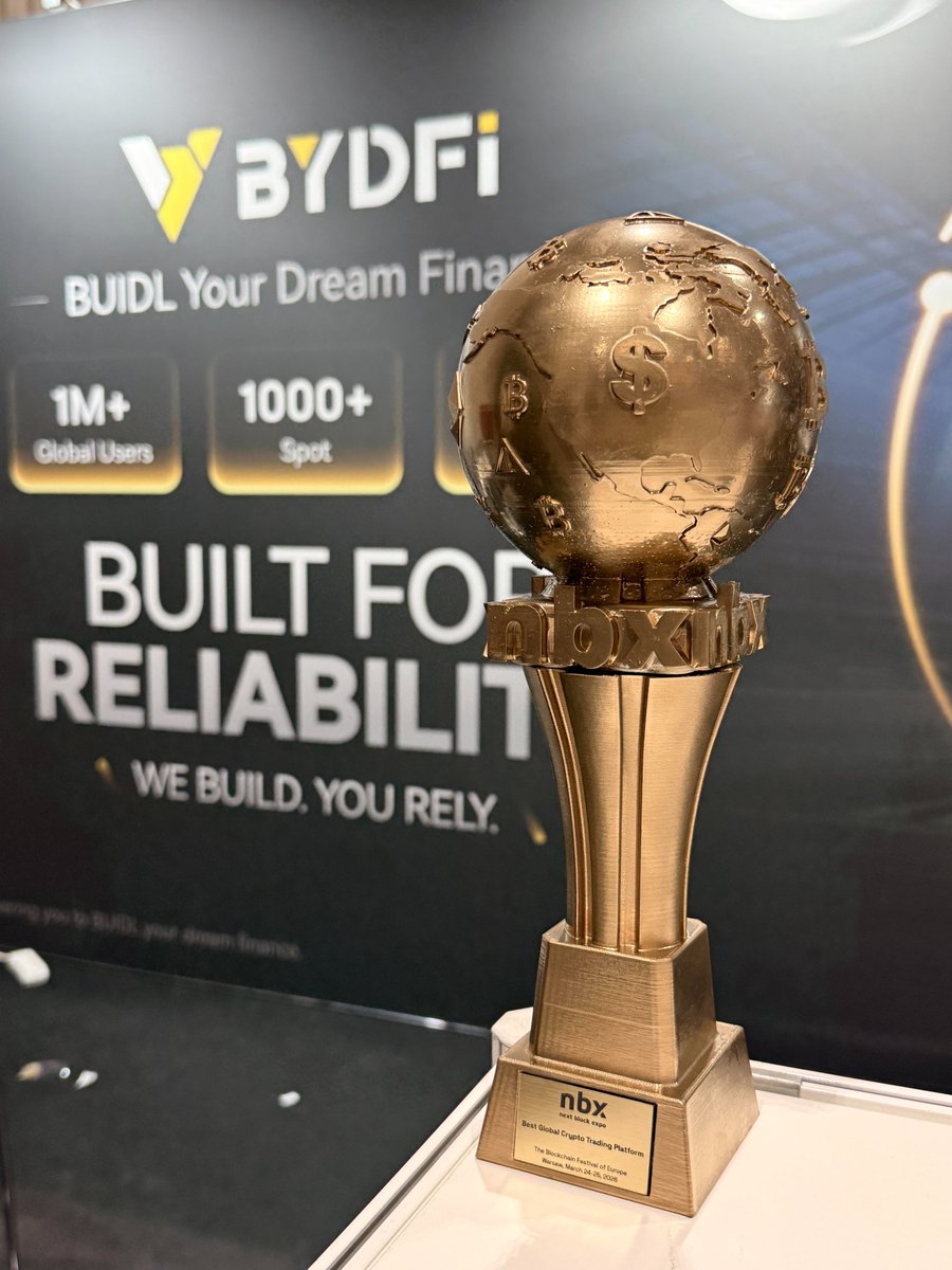 BYDFi's tweet photo. 🎉 Honored to receive Best Global Crypto Trading Platform at Next Block Expo 2026.
As part of NBX’s voting process, this recognition means even more to us. Thank you to everyone who voted for BYDFi and to the community for the trust and support. Special thanks to @nextblockexpo for hosting such a great event.
Built for Reliability.