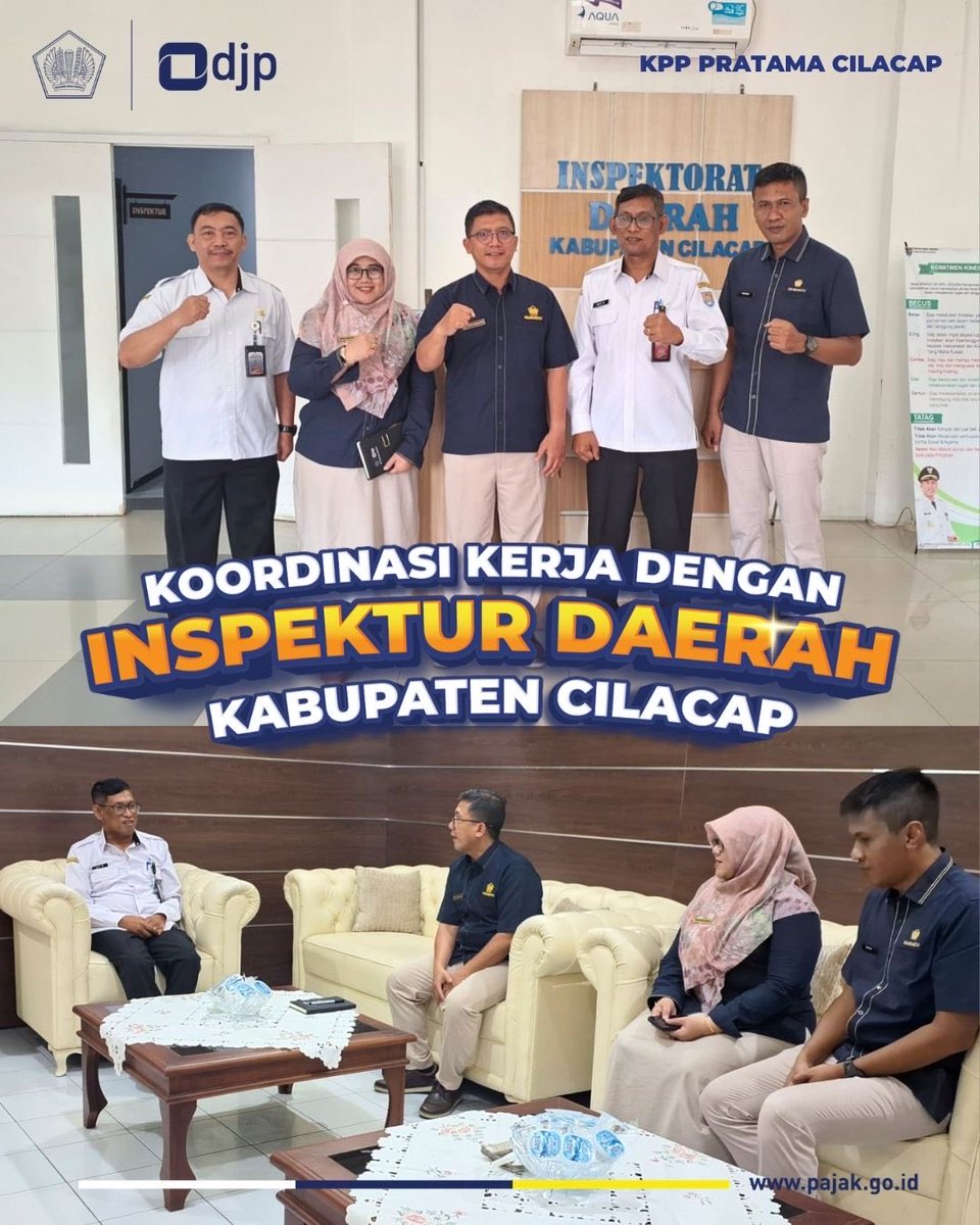 Rabu (25/3) Kepala KPP Pratama Cilacap, Aprinto Berlianto melaksanakan kunjungan kerja ke Inspektorat Daerah Kabupaten Cilacap dan disambut oleh Aris Munandar selaku Inspektur Daerah Kabupaten Cilacap.