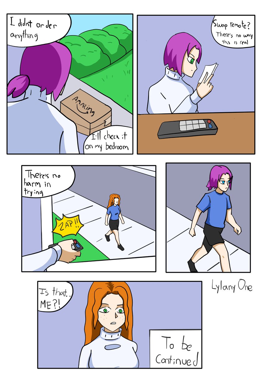 LylanyOne's tweet photo. Swap Remote #1

This is my first time drawing a comic. Hope you like it.
#ts #tsf #bodyswap https://t.co/C3rwtDI5om
