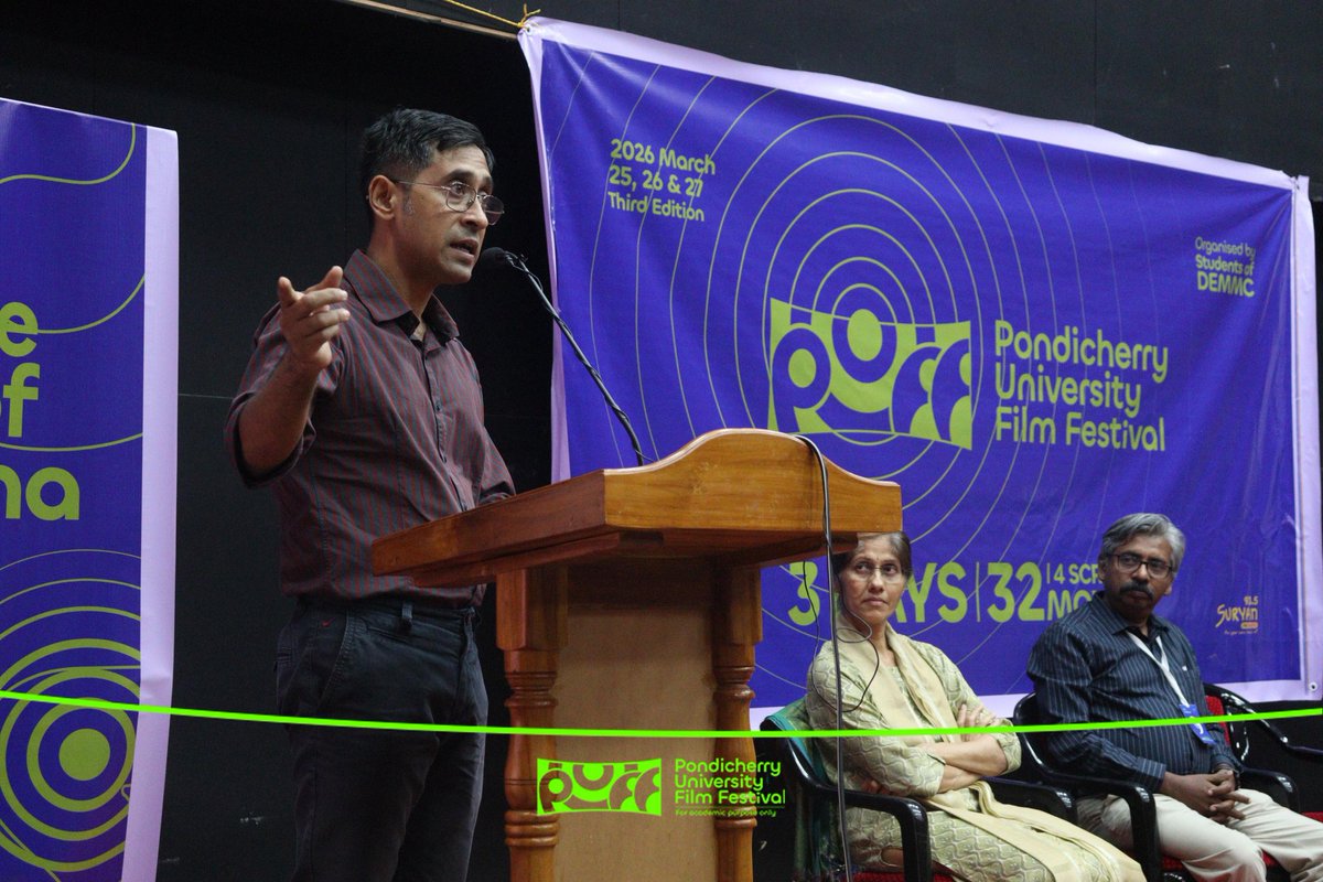 2026Puff's tweet photo. PUFF 2026 was inaugurated!
National Award-winner Anand Krishnamoorthi graced the event, sharing insights. Thanks to Prof. P. Natarajan for releasing the PUFF Bulletin, Dr. Venkata Rao, and our professors for their support!
For academic purposes only.
#puff2026 #pufilmfest https://t.co/PyDlfODCHf