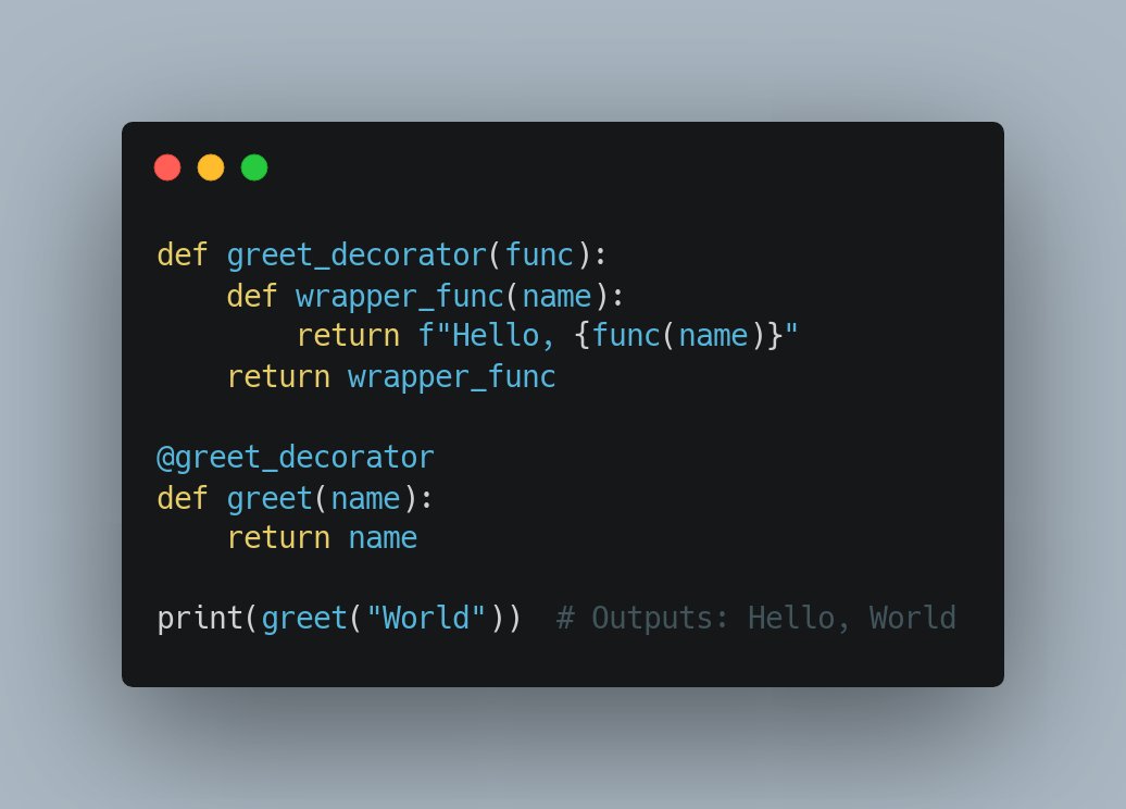 PythonHQ's tweet image. Tweet:

Dealing with repetitive statements? Use Python #decorators to enhance functions without modifying them. This is key to DRY (Don't Repeat Yourself) principle. #PythonTip