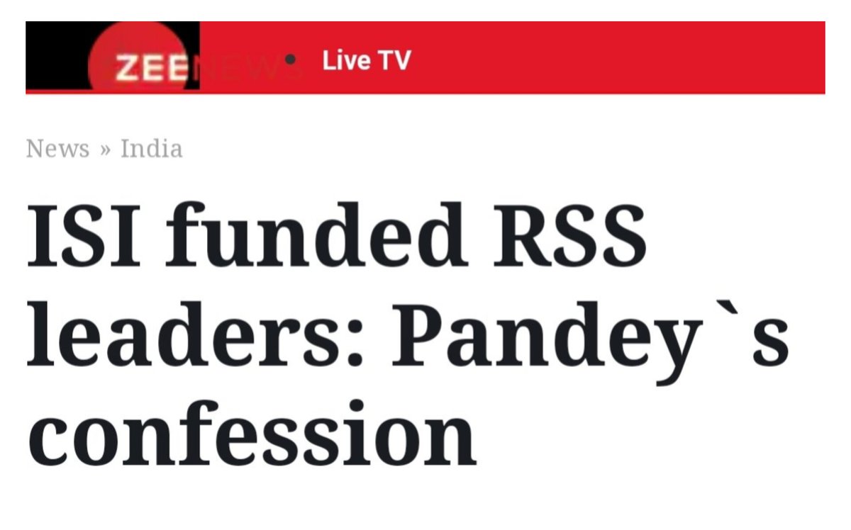 tanmoyofc's tweet image. This Scene Was Deleted From 𝐃𝐡𝐮𝐫𝐚𝐧𝐝𝐡𝐚𝐫

RSS leader Shyam Apte has alleged two #RSS leaders, including general secretary Mohan Bhagwat were funded by Pakistan's ISI, Malegaon Blast accused Dayanand Pandey said in his Confessional Statement to the Police.

"In August