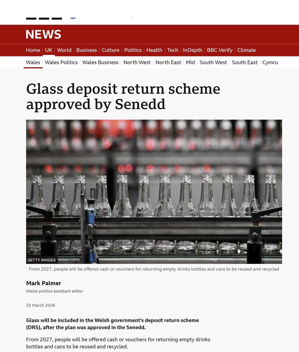 Funny that - But UK Gov under Tories crashed Scottish scheme because they claimed you couldn’t have a glass recycling system in Scotland and not the rest of the UK

Of course we knew it was just blatant political skulduggery