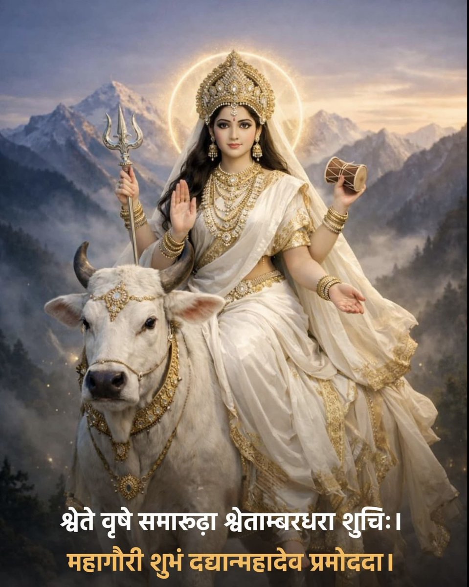 “श्वेते वृषे समारूढा, श्वेताम्बरधरा शुचिः।
          महागौरी शुभं दद्यान्महादेवप्रमोददा॥”

    जगज्जननी आदिशक्ति माँ दुर्गा के अष्टम स्वरूप “माँ महागौरी” की आराधना से हमारा जीवन पवित्रता, आत्मसंयम और शक्ति से आलोकित होता है।
    माँ की कृपा से हम समस्त श्रद्धालुओं की अभिलाषाएं