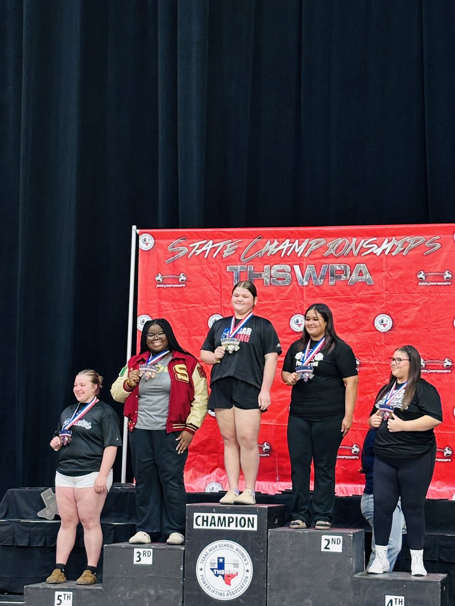 SagPowerlifting's tweet photo. Bisola Olusomiro - 🥉 in the 242+ weight class with a total of 1,055 lbs! 

She has demonstrated leadership on and off the platform, assisted our upcoming powerlifters and has cheered for everyone on the team. Congratulations! 
@saginawhstx @emsisdathletics https://t.co/M8uVOpw9Q4