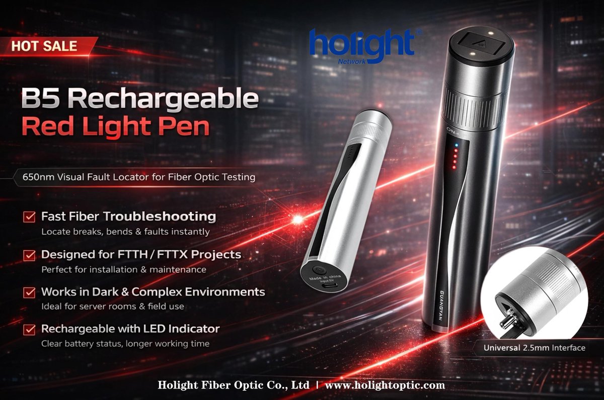 Justin323758001's tweet image. 🔴 B5 Rechargeable Fiber Visual Fault Locator 

📞 WhatsApp: +8618373399411
✉️ Email: Justin@holightoptic.com
🌐 Website: holightoptic.com

#FiberOptic #VFL #VisualFaultLocator #FiberTesting #RedLightPen #FiberTool #OpticalTesting #FiberMaintenance #NetworkTesting