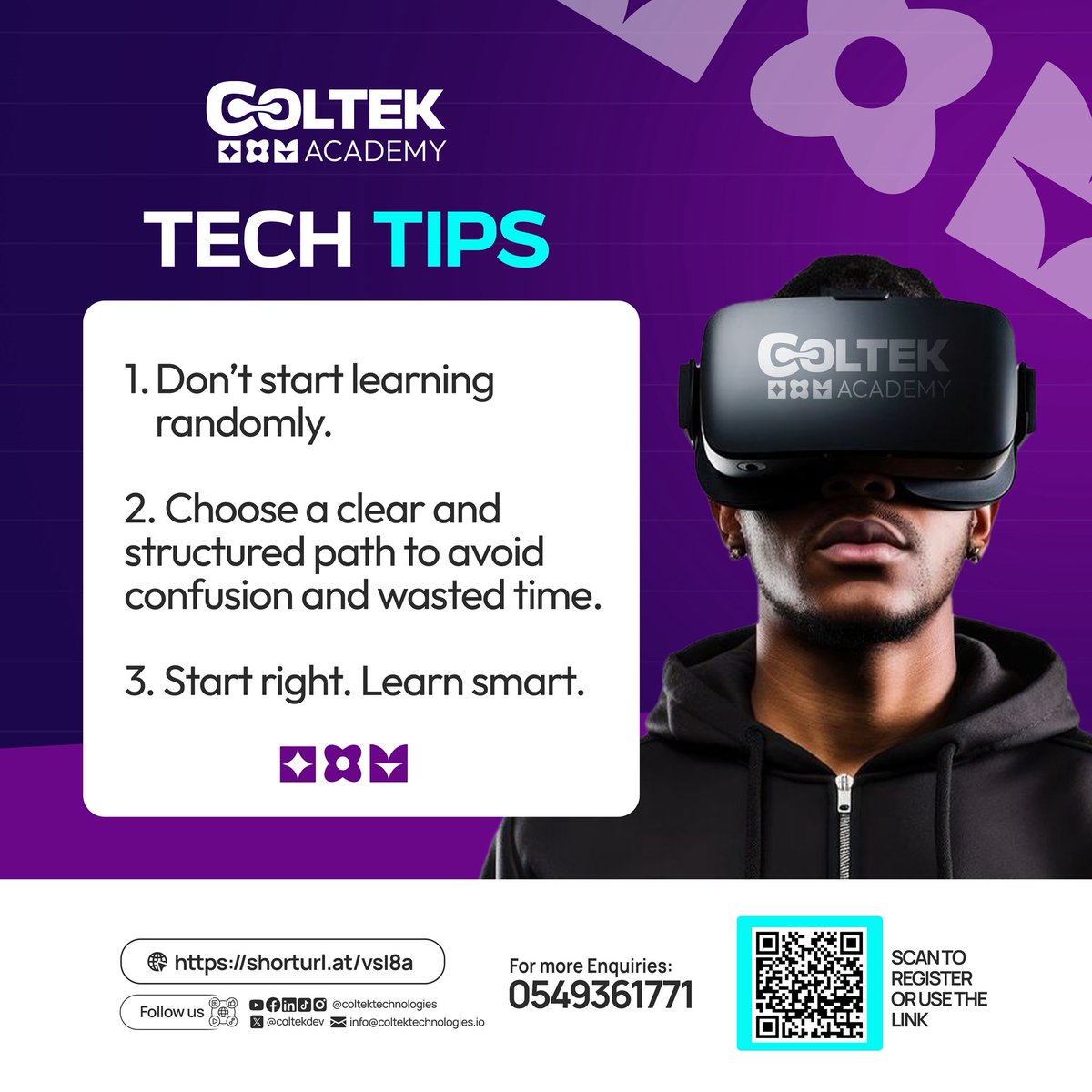 coltekdev's tweet photo. Stop learning tech randomly.

Choose a clear path. Learn smart. Build real skills.

Coltek Academy online courses start this April 🚀
  
Limited slots available don’t miss out.

https://t.co/mgTsBE87fL

#ColtekAcademy #TechTips #LearnSmart #OnlineLearning https://t.co/clL98At0Y3