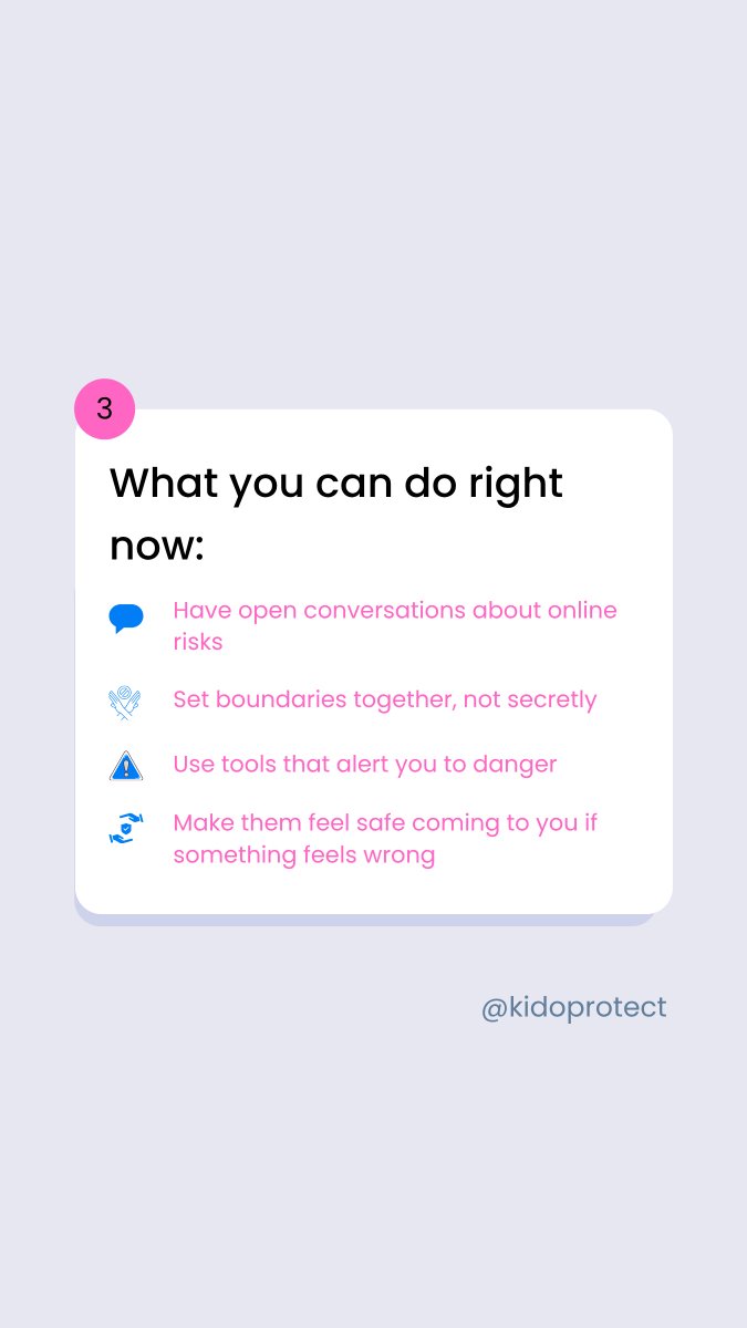 KidoProtect's tweet photo. How to protect your child online without destroying their trust 
1/ Talk openly about risks — before something goes wrong 
2/ Set boundaries together, not secretly 
3/ Use tools that flag danger — not every conversation. 4/ Make them feel safe coming to you first. Save this. https://t.co/MauYyRZFep