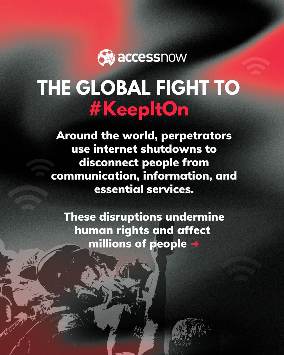 accessnow's tweet photo. Every year, authorities cut more people around the world off from the internet.

Next week we’ll release our new report: “Rising repression meets global resistance: Internet shutdowns in 2025.” 

Visit our website for more: https://t.co/LsBPLoF2V2 https://t.co/yQFIL0Crb5