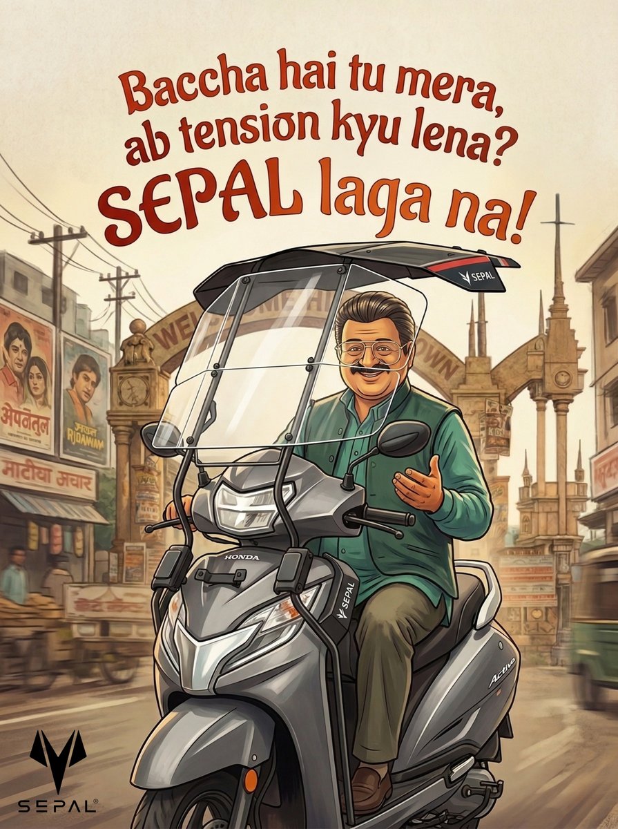 sepalmoto's tweet photo. Baccha hai tu mera… tension kyun leta? 😄
SEPAL laga na — ride smooth, ride tension-free 🛵✨

Ab safar bhi chill, aur style bhi full on 😉
.
.
#ridewithsepal #delhi #mumbai #hyderabad #kolkata https://t.co/WG6IZupilT