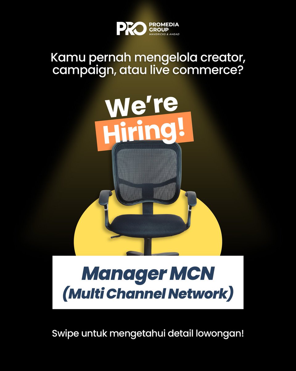 PromediaGroupID's tweet photo. WE'RE HIRING: MANAGER MCN

Promedia Group mencari sosok yang siap mengakselerasi ekosistem kreator kami!

Kirimkan CV terbaikmu ke hiring@promediateknologi.id dengan subject: MCN_Promedia

Share ke orang yang menurutmu jago di bidang ini!

#promedia #promediagroup https://t.co/71Lhj02WSs