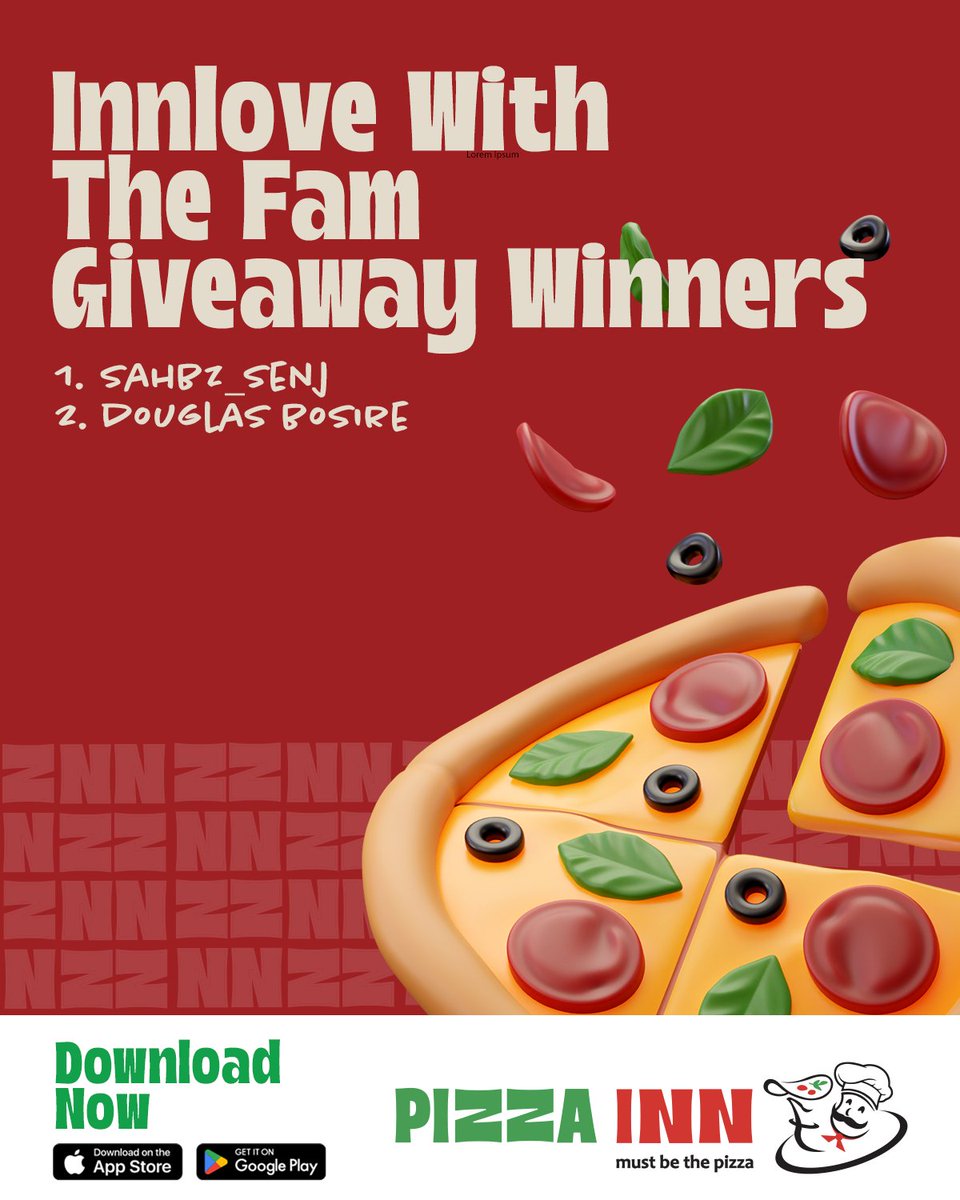 PizzaInnKenya's tweet image. Congratulations to our Inn love with the fam GiveAway winners. Kindly reach out to us in our DM within 72 hours for a guide on how to receive your vouchers. Thank you to everyone who participated. On to the next one, cheers❤️
#InnLove #DeliveringHappiness #MustBeThePizza