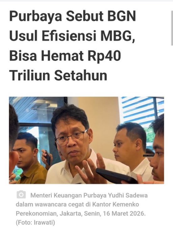APBN bisa jauh lebih hemat kalau program MBG langsung dijalankan sekolah.
Tanpa BGN. Tanpa SPPG. Tanpa rantai birokrasi yang bikin biaya membengkak.

Masalahnya bukan gak bisa efisien.
Masalahnya: ada terlalu banyak yang kebagian jatah kalau jalurnya diputar dulu.

Ini program