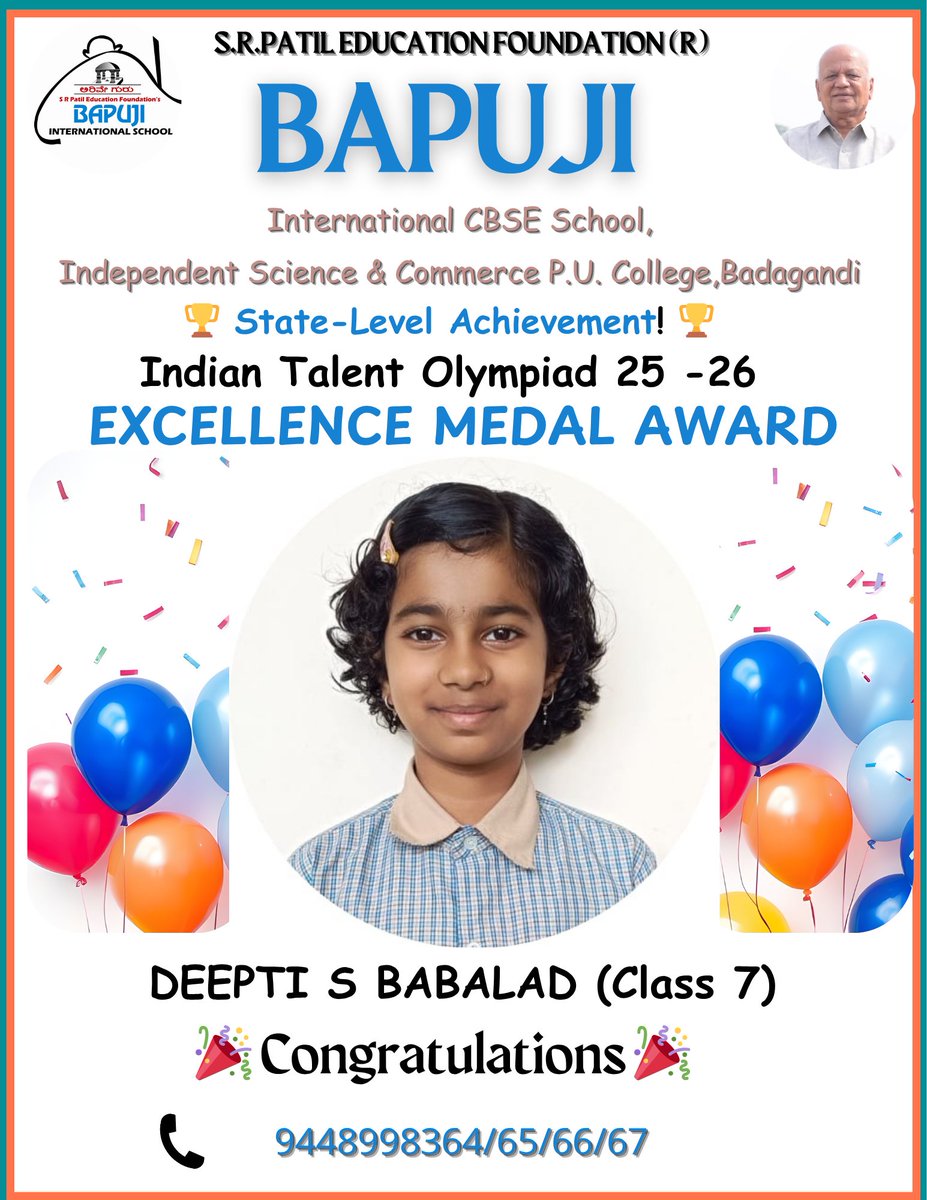 BapujiIntSchool's tweet photo. Excellence continues! 🌟
Our students shine as State Toppers and Excellence Award winners in the Indian Talent Olympiad. 🎓
📢 Admissions Open 2026–2027 (Nursery to Class IX) https://t.co/hCY8g1Fssz