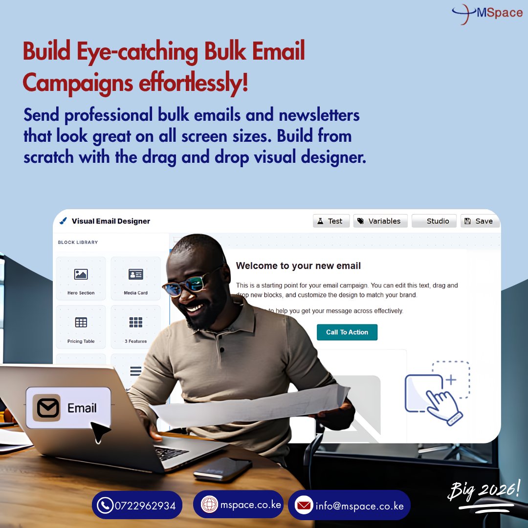 MspaceSolutions's tweet photo. Create stunning emails in minutes-Customise layouts, add images, buttons, and text exactly where you want them, and watch your ideas come to life instantly.
Sign up here: https://t.co/lucLqm3Nro

#bulkemail #emailmarketing #bulkemailprovider https://t.co/mMdab2uobF