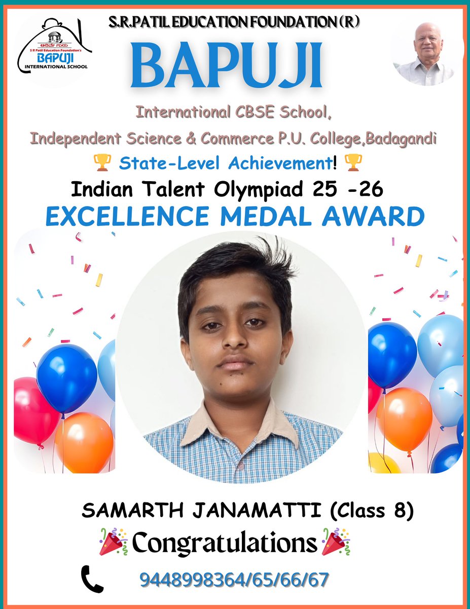 BapujiIntSchool's tweet photo. Excellence continues! 🌟
Our students shine as State Toppers and Excellence Award winners in the Indian Talent Olympiad. 🎓
📢 Admissions Open 2026–2027 (Nursery to Class IX) https://t.co/hCY8g1Fssz