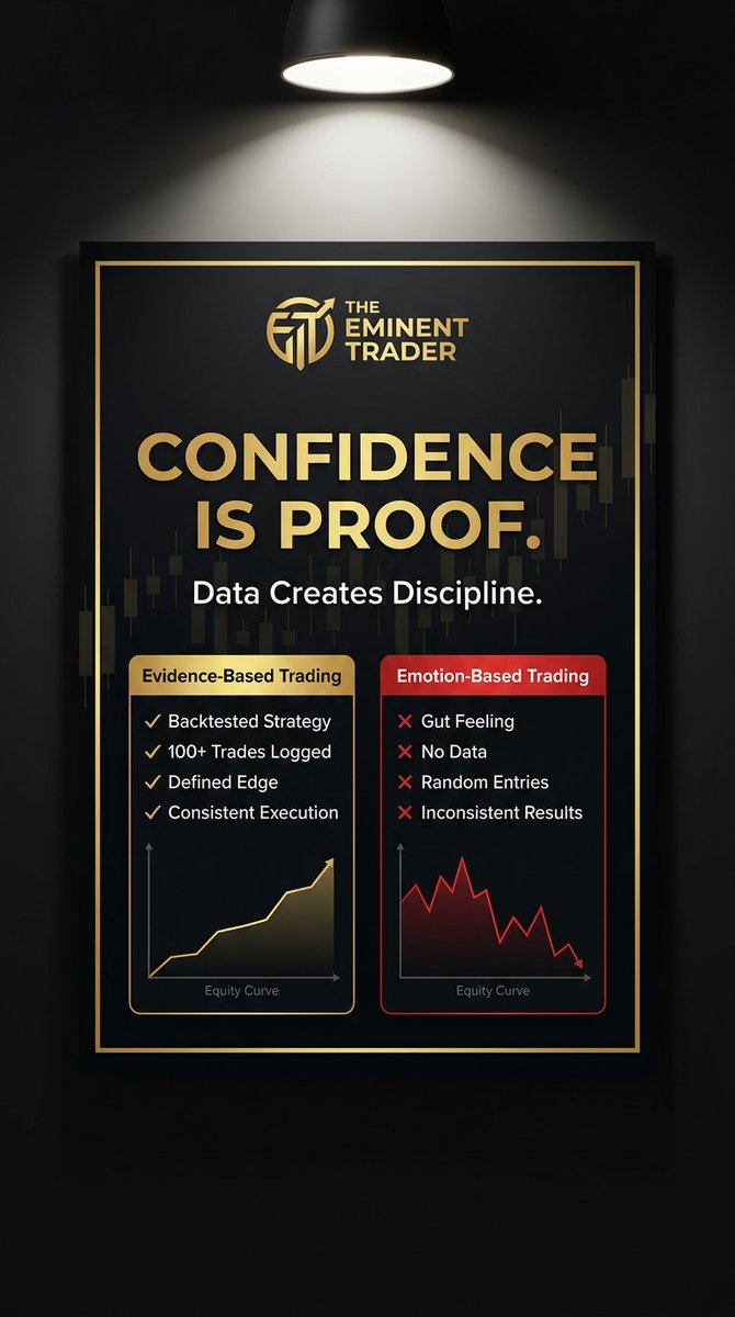 theeminentrader's tweet photo. You don’t need more confidence.

You need more evidence.

Most traders chase confidence.

They want to feel ready.
They want to feel certain.
They want to feel like they know what will happen.

But confidence without proof is dangerous.

Because it leads to:

• Overleveraging
• Ignoring risk
• Forcing trades
• Holding losers too long

That’s not confidence.

That’s assumption.

Real confidence in trading is built differently.

It comes from:

• Backtesting your strategy
• Reviewing your trades
• Seeing patterns repeat
• Knowing your edge statistically

It’s not emotional.

It’s earned.

Professionals don’t rely on how they feel.

They rely on what they’ve seen repeatedly.

Because when you have evidence…

You don’t need to guess.

You don’t need to hope.

You simply execute.

Confidence isn’t a feeling.

It’s proof.

Don't forget to Like this post, Retweet, Follow Me & Turn on post notifications for More posts like this. 

I only Recommend Tentrade & Bingx For Forex & Crypto Trading Respectively.

Tentrade (For Forex Trading)→https://t.co/D21IjcXI2F

BingX (For Crypto Trading)→https://t.co/kEiSjSeU2A

You can also download the Bingx App on PlayStore or App Store, Signup and Use the Code YUBBQZ under Referral code. 

Once You Signup, Send a DM to Be added to My Exclusive Community Where I Drop Premium Forex and Crypto Trading Tips, Education & Setups for Free Everyday. 

Terms and Conditions Apply.

You can also Send me a Direct message on Whatsapp, Follow me on other social media platforms and check out every other services I offer via the link below.
👇👇👇
 https://t.co/NyWXQWMkmv