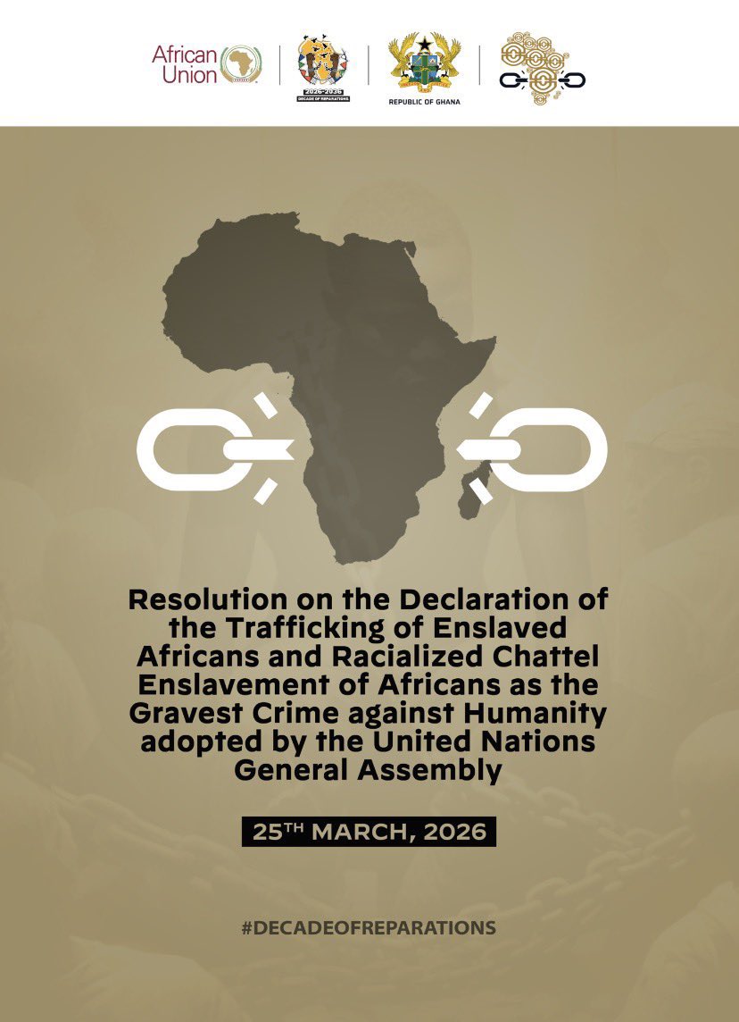 Yesterday, my president, together with other African countries, made history at the United Nations General Assembly by supporting a landmark resolution declaring slavery the gravest crime against humanity.