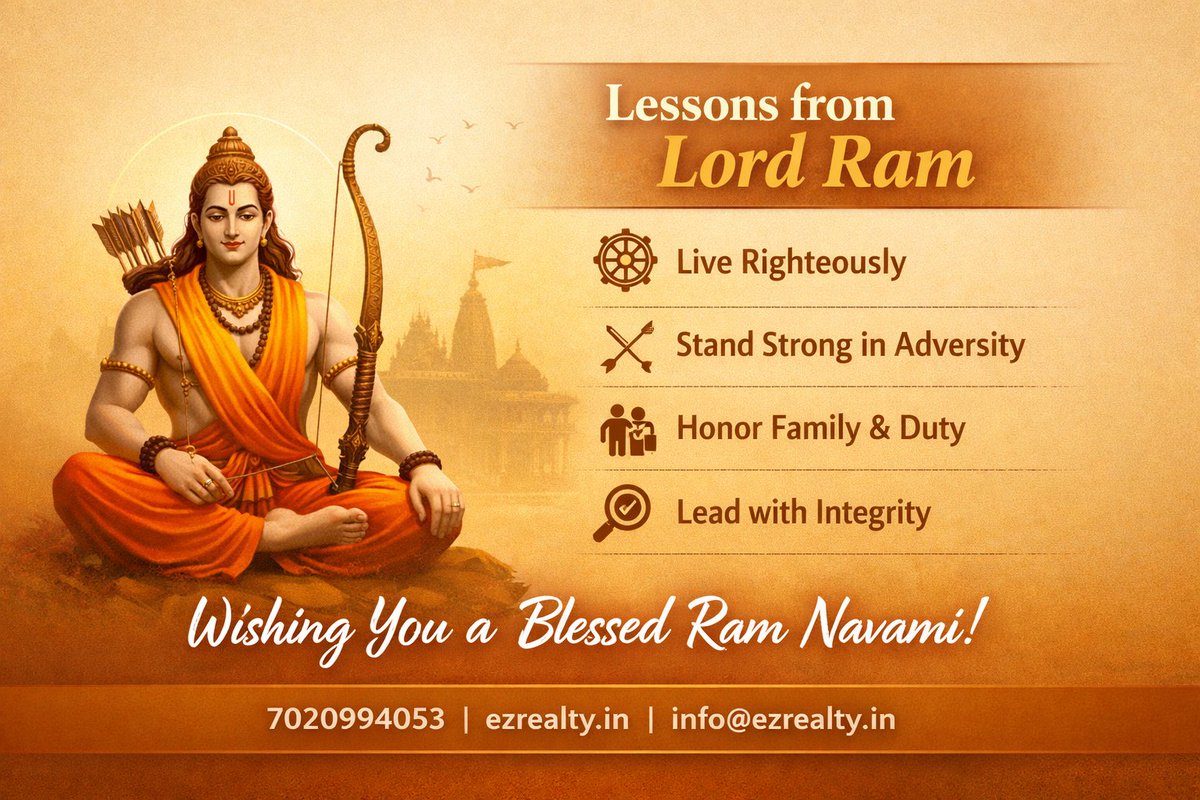 EZRealtyIndia's tweet photo. Dharma over drama.
Discipline over excuses.

No shortcuts. Only principles.

Ram Navami isn’t just devotion— It’s discipline, integrity, and purpose.

धर्मो रक्षति रक्षितः
Protect your values. They protect your growth.

Built on values. Driven by trust.

 — EZ Realty https://t.co/JqWzmHonRH