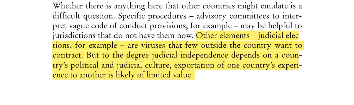 看完新聞剛好讀到這段，好好笑喔：
"Other elements – judicial elections, for example – are viruses that few outside the country want to  contract."-- Russell Wheeler, Judicial Independence in the United States of America