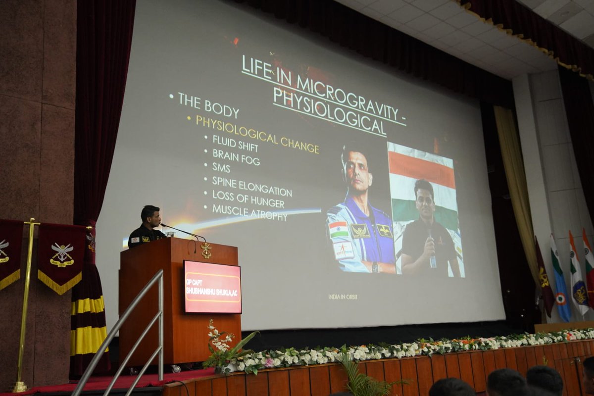 HQ_IDS_India's tweet image. An informative, motivating and inspiring talk by Gp Capt Shubhanshu Shukla was held for the cadets of National Defence Academy, #NDA.

During the interactive session, the #IAF fighter pilot and recipient of #AshokChakra shared his experiences of the arduous #space training