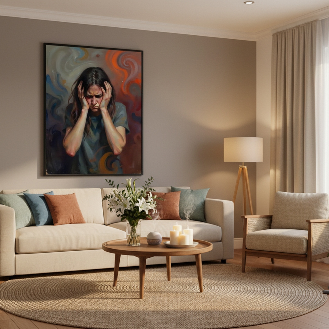 Esmonbijouart's tweet image. Contemplative? This portrait captures human emotion's turbulence. A woman in deep thought against swirling colors celebrates introspection. For art lovers. Check it out! 🎨 #ArtLovers #ContemporaryArt #AbstractPortrait