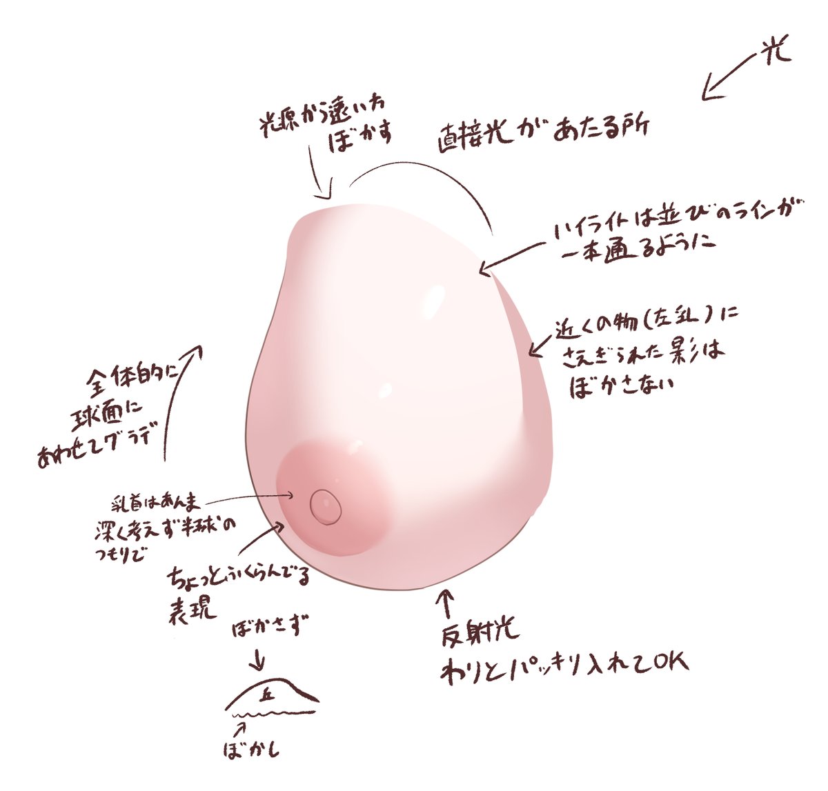 乳をこういうふうに塗りたいけど普段の塗りと合わなさすぎるんだよな～の気持ちで練習 
