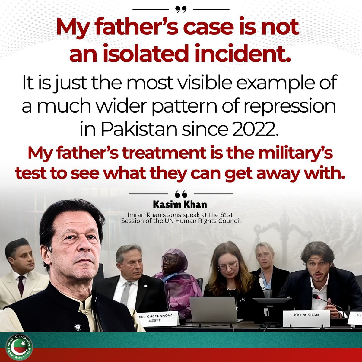 “My father’s treatment is the military’s test to see what they can get away with.”

Kasim Khan
<a href="/Kasim_Khan_1999/">Kasim Khan</a> 

#ImranKhanUnlawfullyDetained