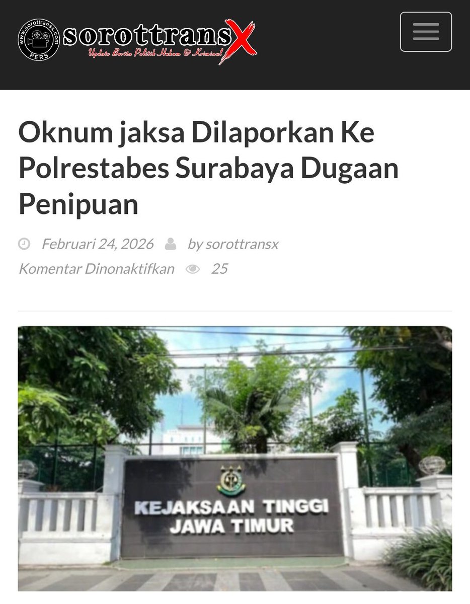 Ra oknum jaksa yang sehari hari ngantor dikantor kejaksaan tinggi jawa timur ini dilaporkan ke polisi oleh Soe warga karangan babatan wiyung surabaya.

Hati2 dengan jaksa guys 🤭