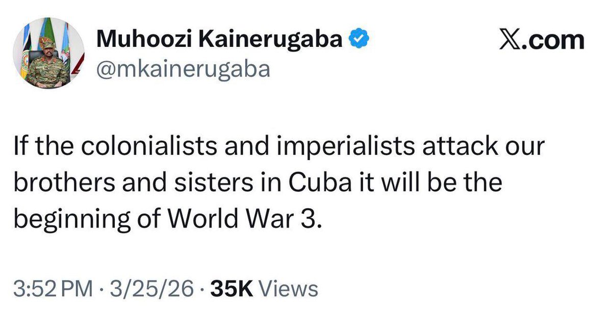 Themediaset's tweet photo. #Breaking Uganda’s army chief has threatened a “World War 3” if Donald Trump attacks Cuba. https://t.co/baaNvmFCUn