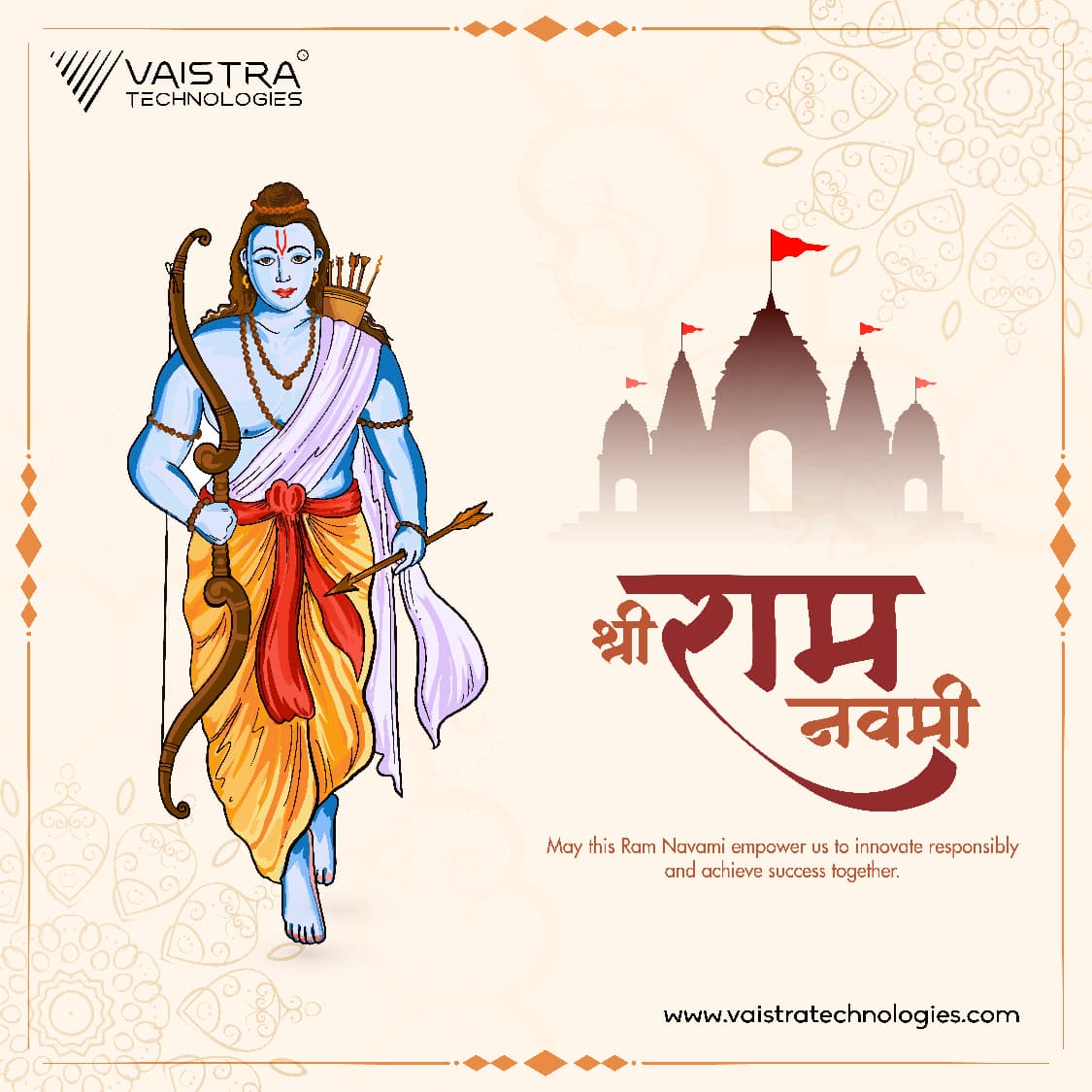 vaistratech's tweet photo. #रामनवमी की हार्दिक शुभकामनाएं, भगवान श्रीराम आपके जीवन में सुख, शांति और सफलता का प्रकाश भरें। 🙏🚩
.
.
#RamNavami
#RamNavami2026
#HappyRamNavami
#JaiShriRam
#ShreeRam
#LordRam
.
.
#teamvaistra : @ashish_l_kotiya https://t.co/bxBdpqiSOG