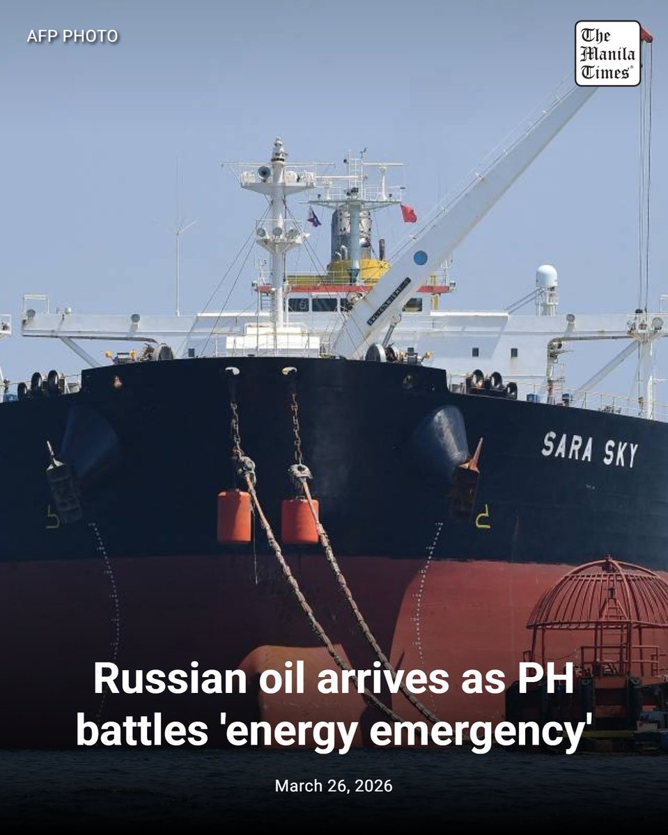 TheManilaTimes's tweet photo. MANILA, Philippines — A ship carrying more than 700,000 barrels of Russian crude oil has arrived in the Philippines, a source with knowledge of the matter told AFP Thursday, days after the country declared a national energy emergency over the Middle East war. https://t.co/PufijMkQIB