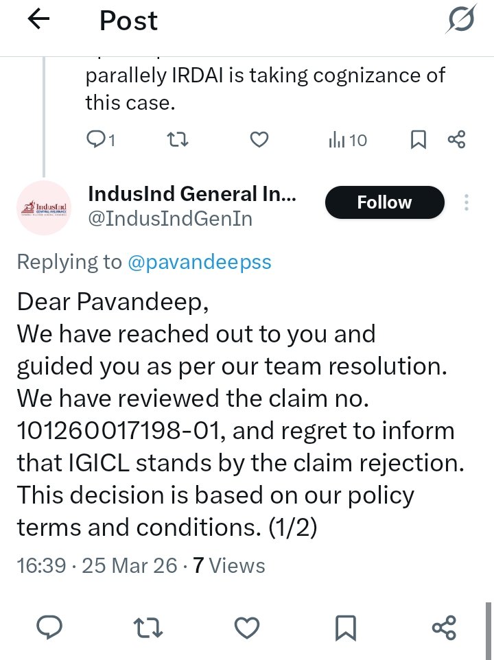 pavandeepss's tweet photo. @IndusIndGenIn Again same reply and same delay tactics from you as attached. Share your Gastroenterologist details and you guys are again and again wrongly denying as ped/ndc without proof or justification from your side. Be ready for legal battle. https://t.co/yMehiyJNm5