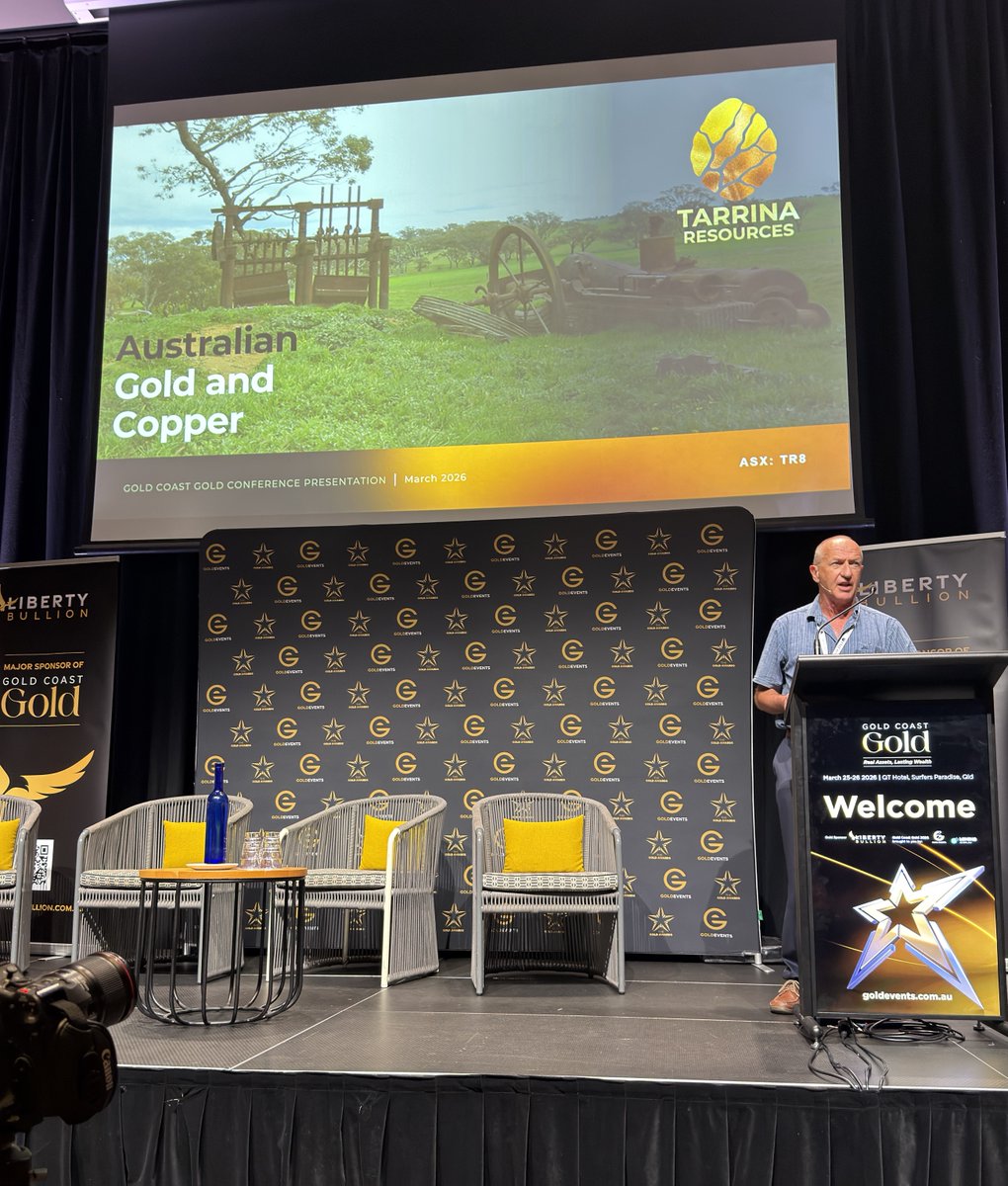 TarrinaRes's tweet photo. Big Day 2 of the Australian Gold Conference with CEO Gregor Partington taking the stage to present an update on our gold and copper projects in NSW & South Australia.
Thank you to Kerry Stevenson for hosting another fab event! Looking forward to Sydney in October.
#TR8 #Tarrina #Gold #Copper #Zinc #NSW #SouthAustralia @GoldEventsAU